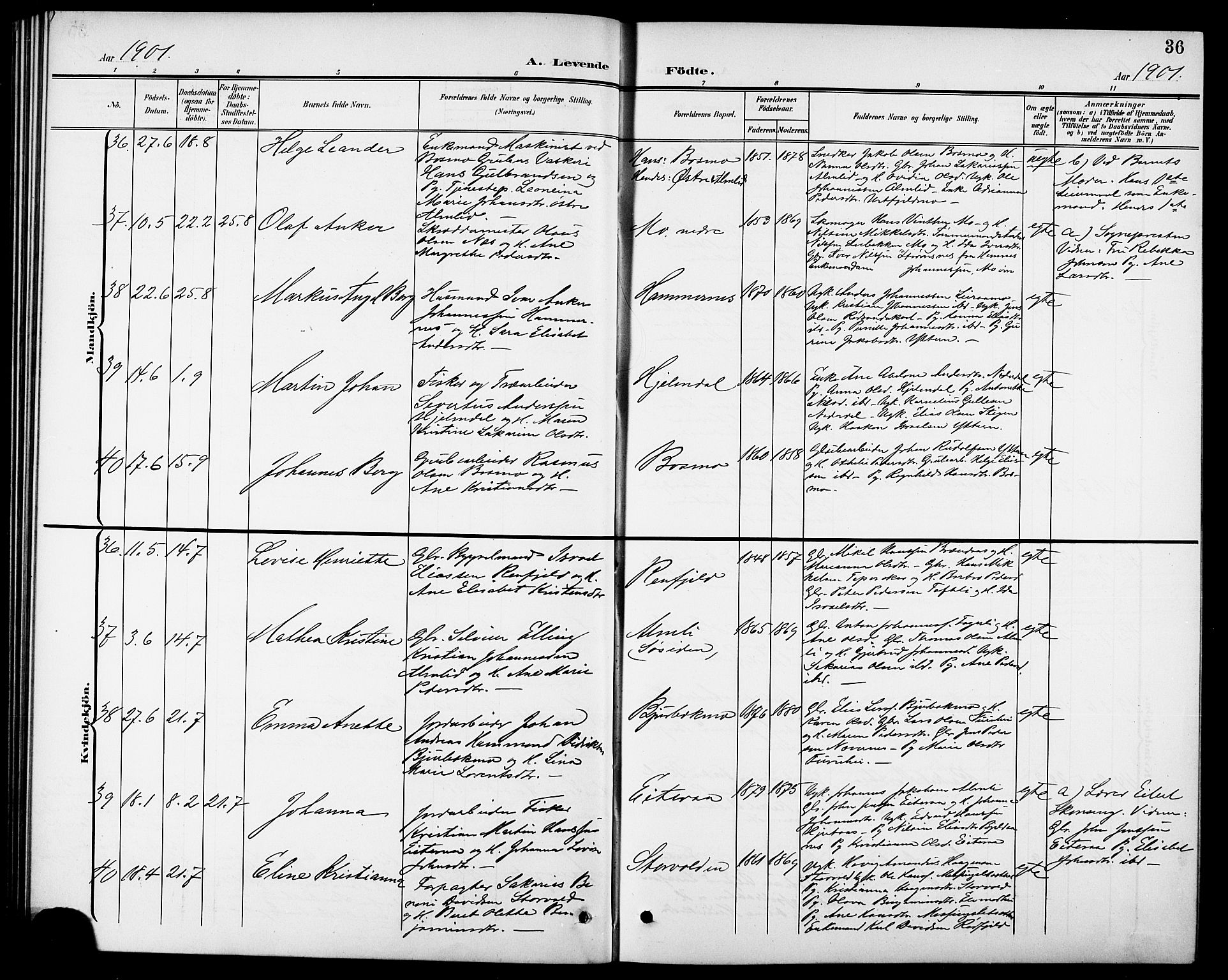 Ministerialprotokoller, klokkerbøker og fødselsregistre - Nordland, AV/SAT-A-1459/827/L0422: Parish register (copy) no. 827C11, 1899-1912, p. 36