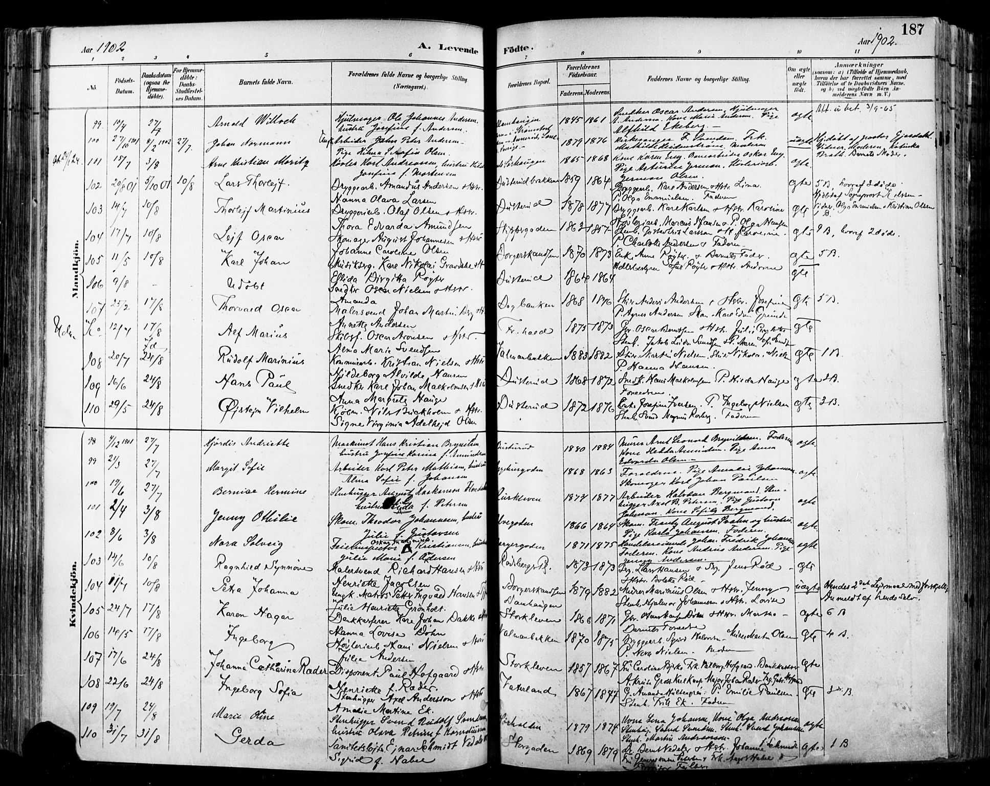 Halden prestekontor Kirkebøker, SAO/A-10909/F/Fa/L0013: Parish register (official) no. I 13, 1890-1906, p. 187
