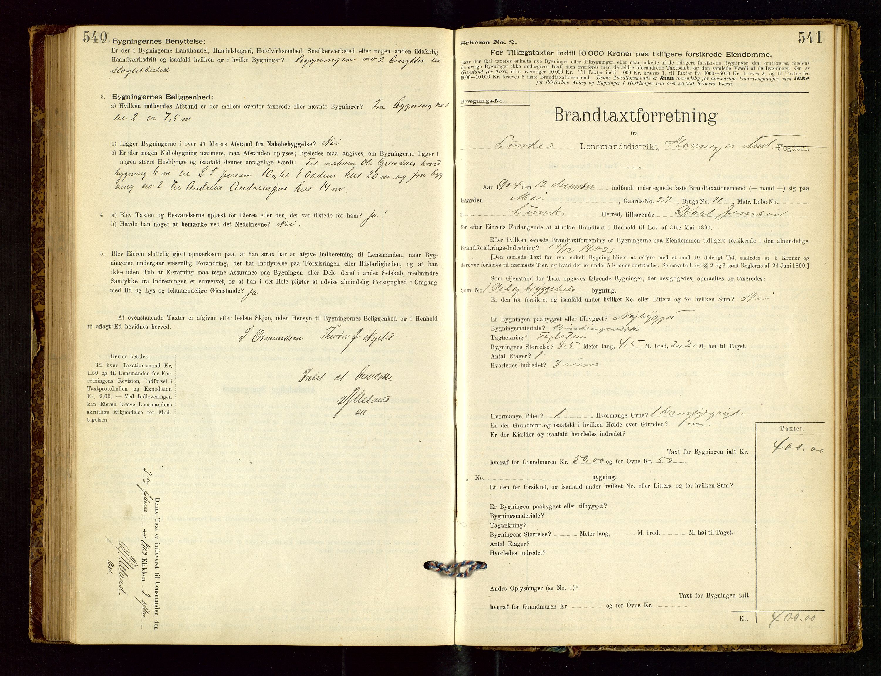 Lund lensmannskontor, SAST/A-100303/Gob/L0001: "Brandtakstprotokol", 1894-1907, p. 540-541
