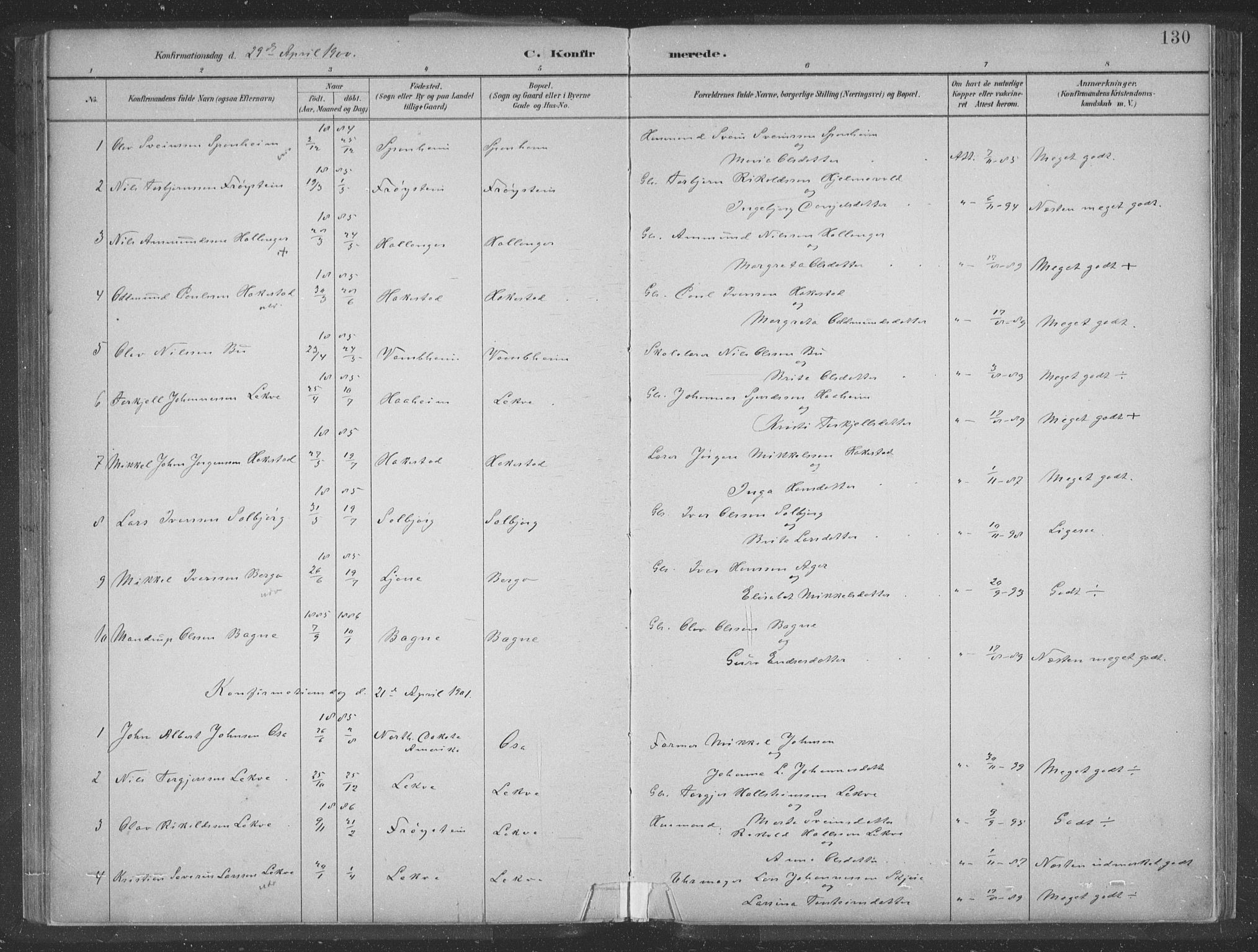 Ulvik sokneprestembete, SAB/A-78801/H/Hab: Parish register (copy) no. A 3, 1883-1908, p. 130