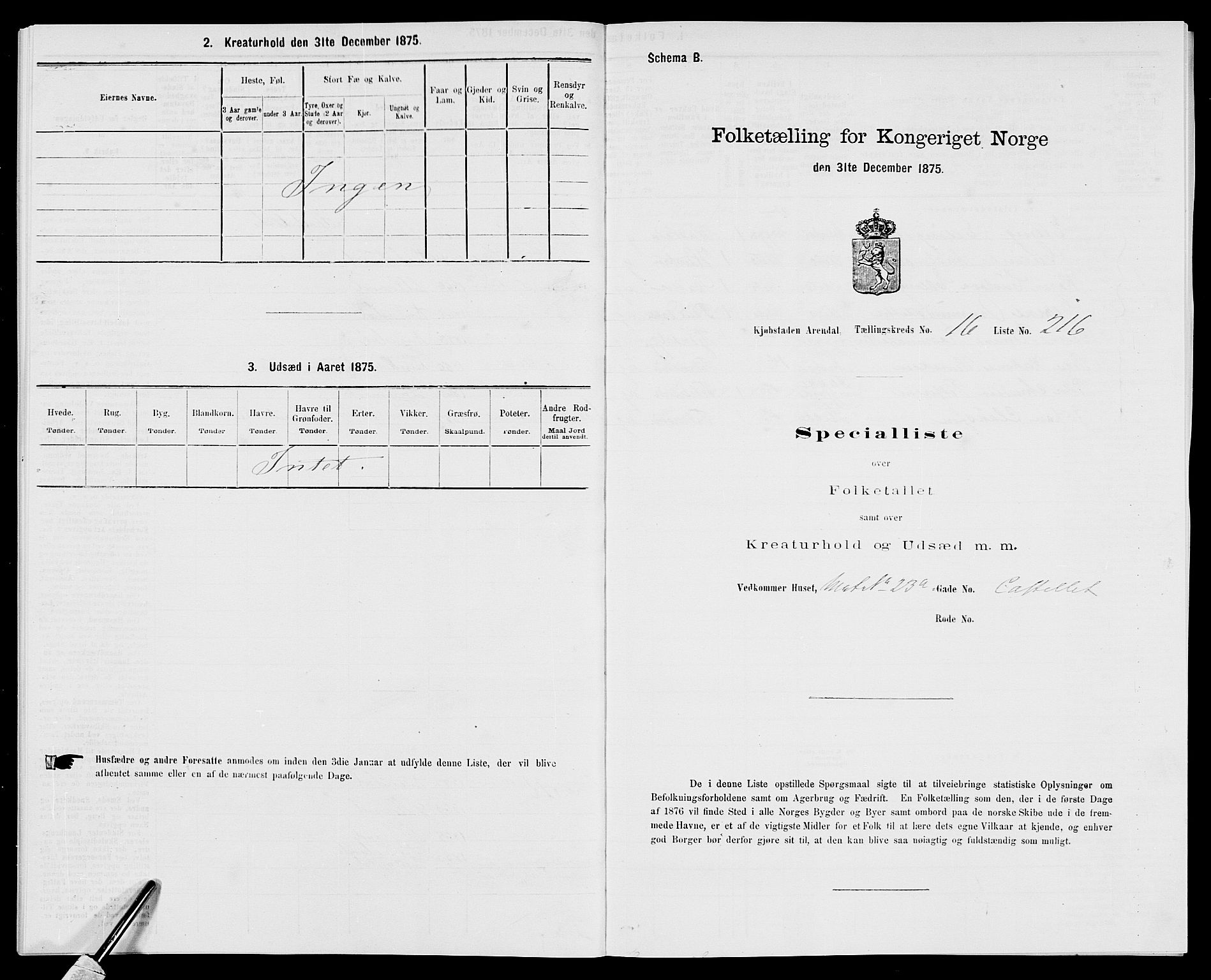 SAK, 1875 census for 0903P Arendal, 1875, p. 505