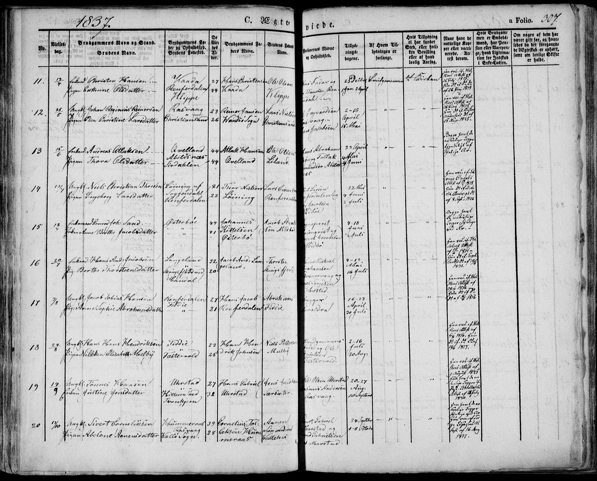 Flekkefjord sokneprestkontor, AV/SAK-1111-0012/F/Fa/Fac/L0003: Parish register (official) no. A 3, 1826-1841, p. 307