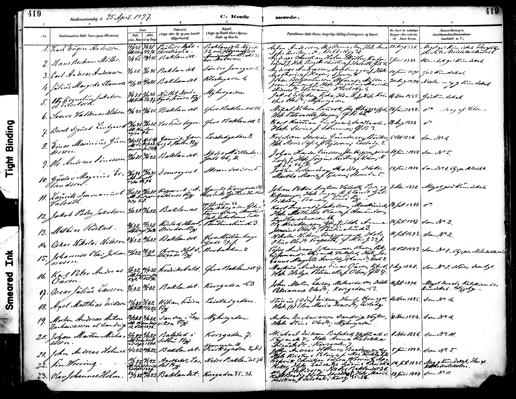 Ministerialprotokoller, klokkerbøker og fødselsregistre - Sør-Trøndelag, SAT/A-1456/604/L0197: Parish register (official) no. 604A18, 1893-1900, p. 419