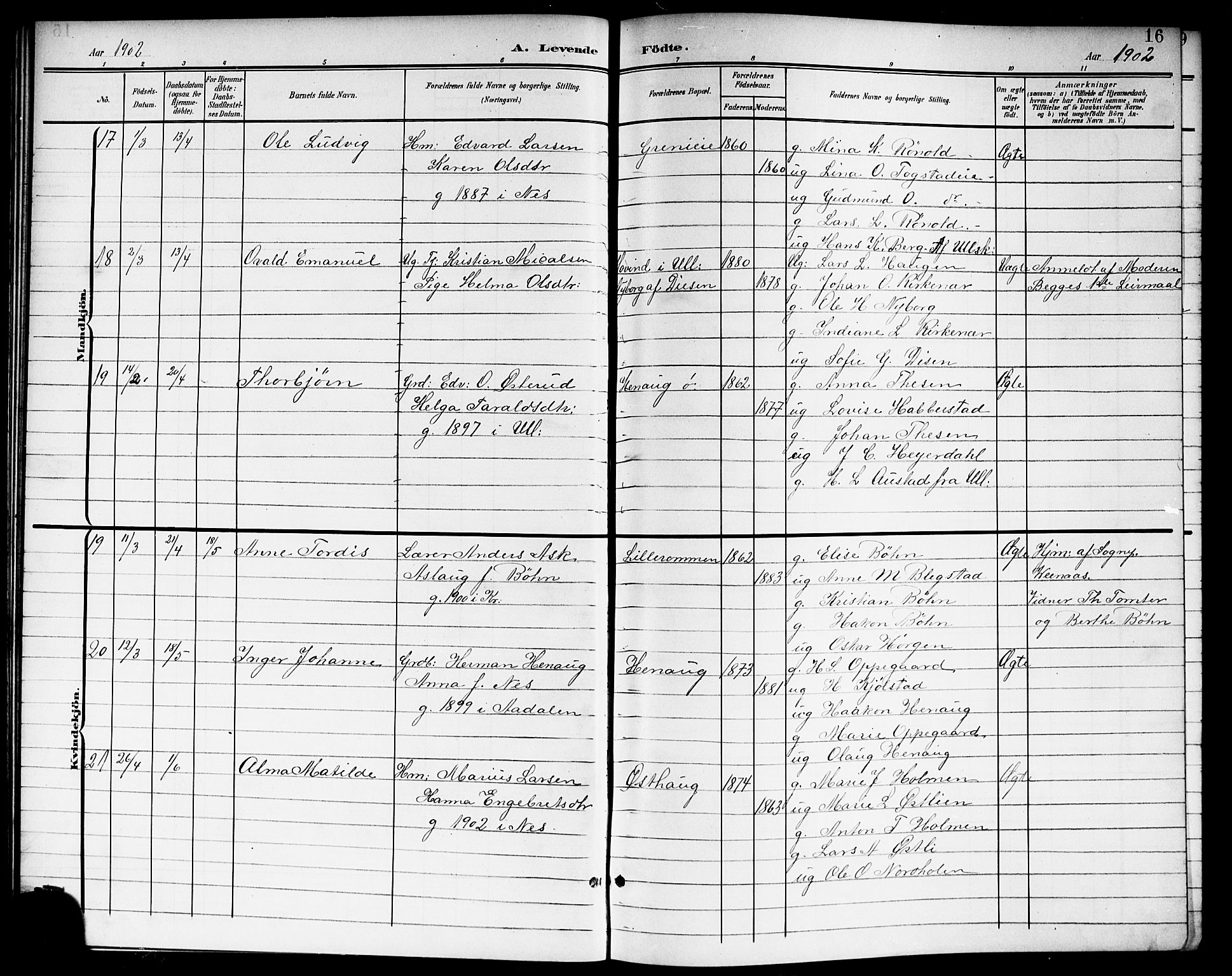 Nes prestekontor Kirkebøker, AV/SAO-A-10410/G/Ga/L0002: Parish register (copy) no. I 2, 1901-1912, p. 16