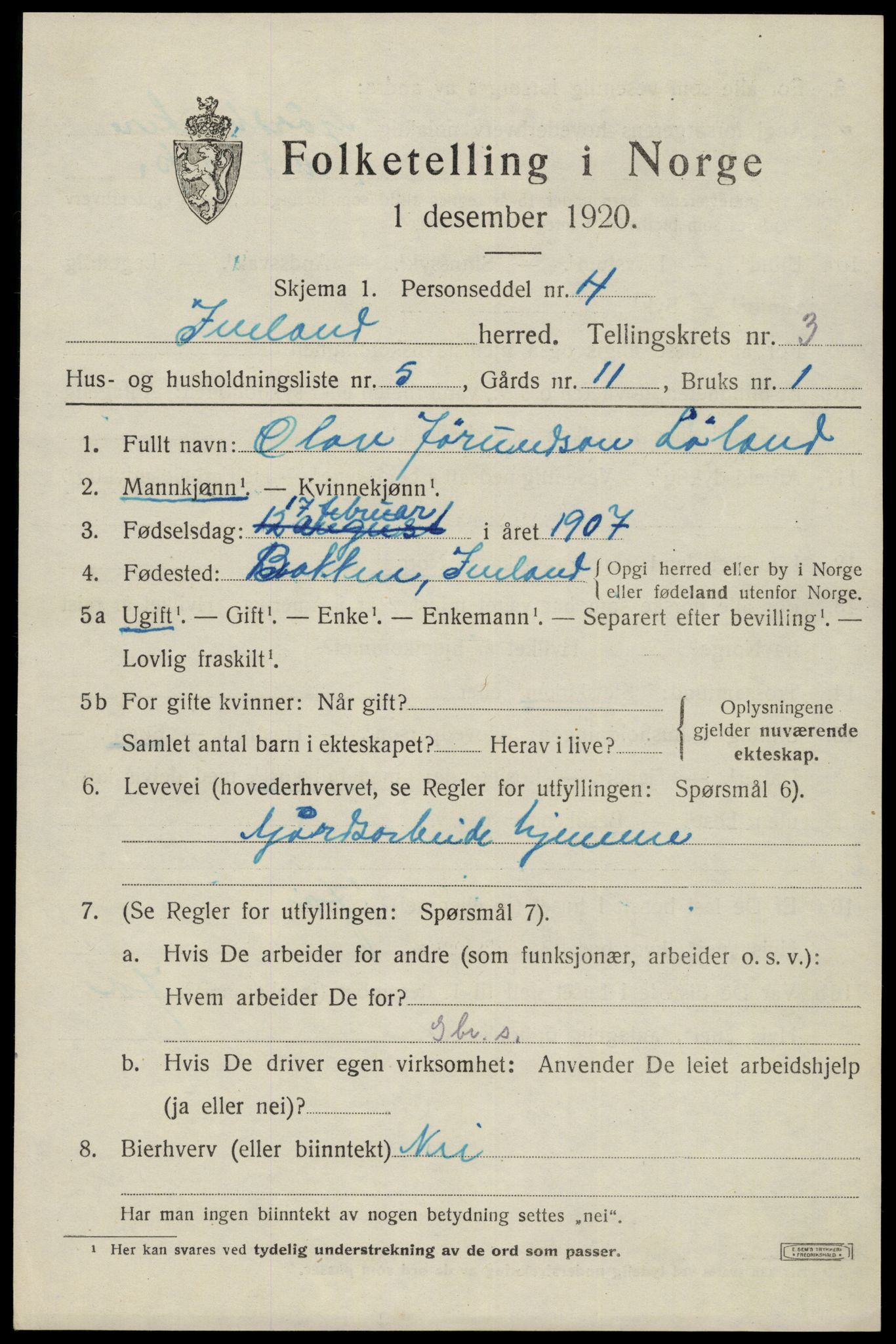 SAK, 1920 census for Iveland, 1920, p. 973