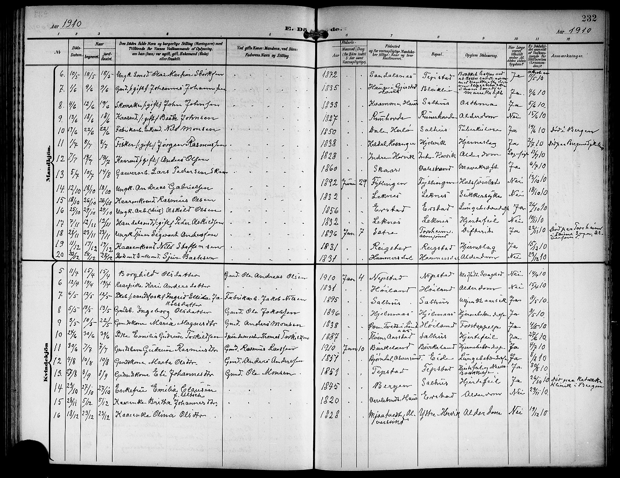 Hamre sokneprestembete, AV/SAB-A-75501/H/Ha/Hab: Parish register (copy) no. B 4, 1898-1919, p. 232