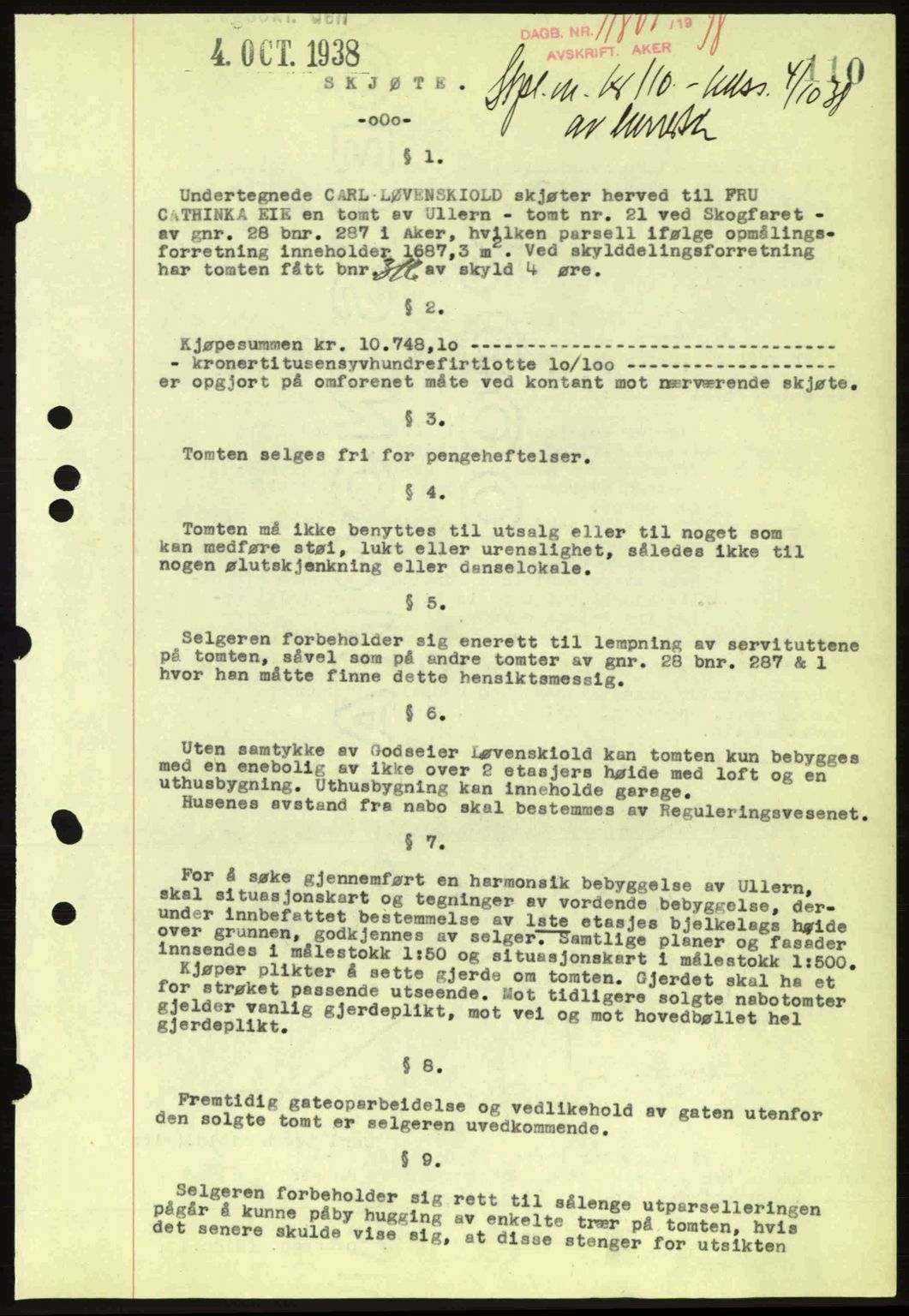 Aker herredsskriveri, SAO/A-10896/G/Gb/Gba/Gbab/L0025: Mortgage book no. A154-155, 1938-1938, Diary no: : 11801/1938