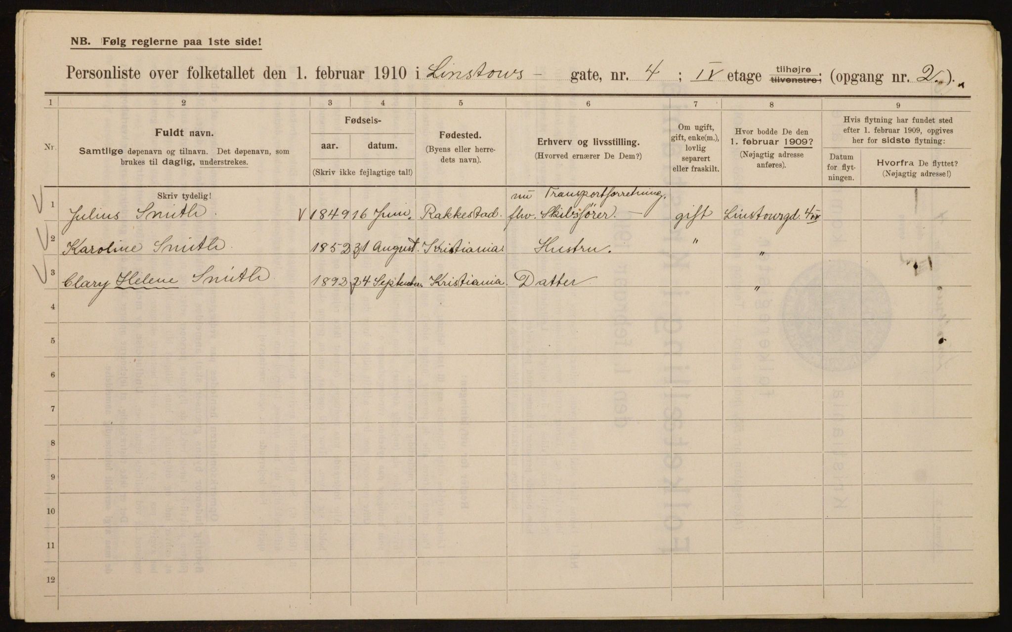 OBA, Municipal Census 1910 for Kristiania, 1910, p. 55743