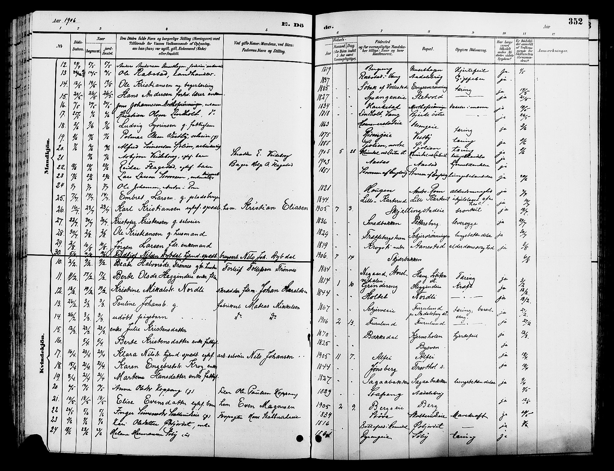 Løten prestekontor, SAH/PREST-022/L/La/L0006: Parish register (copy) no. 6, 1892-1909, p. 352