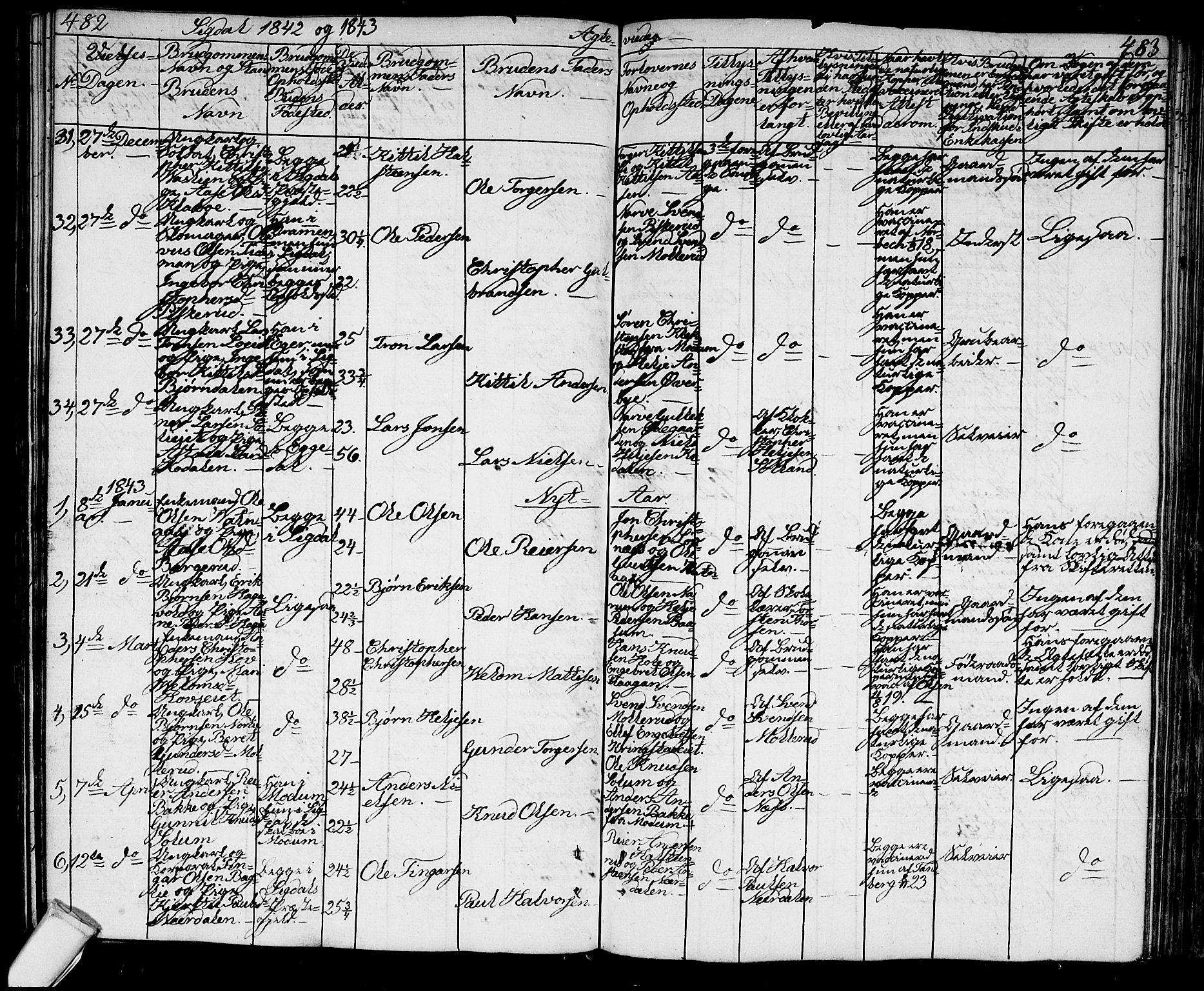 Sigdal kirkebøker, AV/SAKO-A-245/G/Ga/L0002: Parish register (copy) no. I 2, 1835-1856, p. 482-483