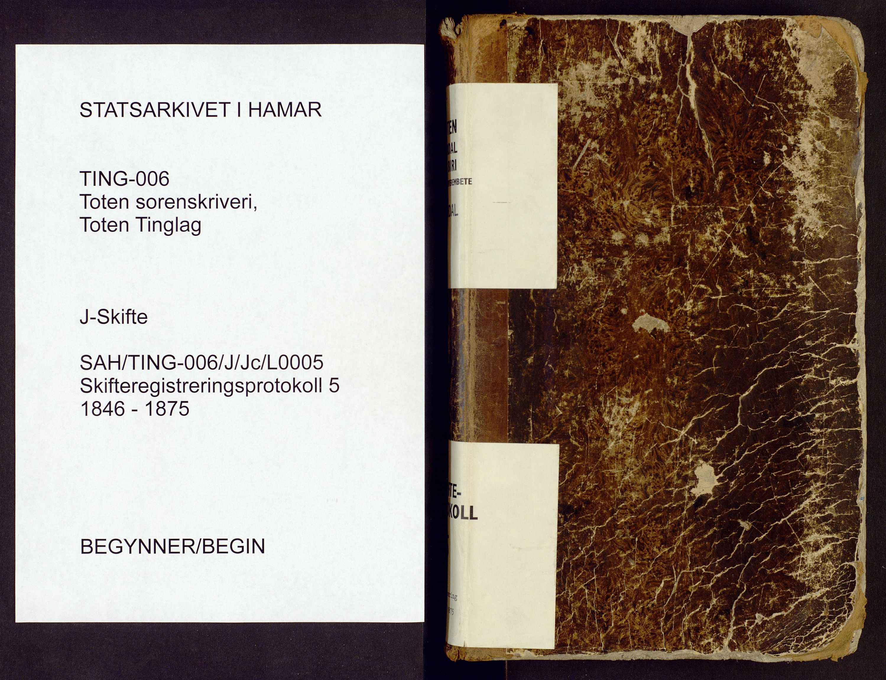 Toten tingrett, AV/SAH-TING-006/J/Jc/L0005: Skifteregistreringsprotokoll - Vardal, 1846-1875