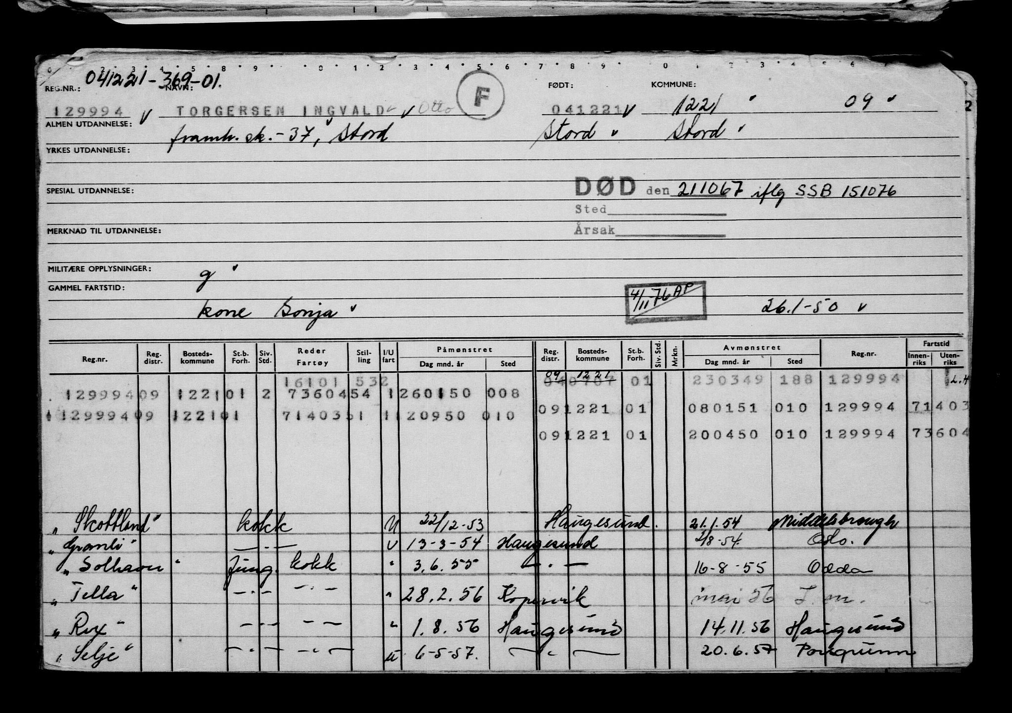 Direktoratet for sjømenn, RA/S-3545/G/Gb/L0200: Hovedkort, 1921, p. 445