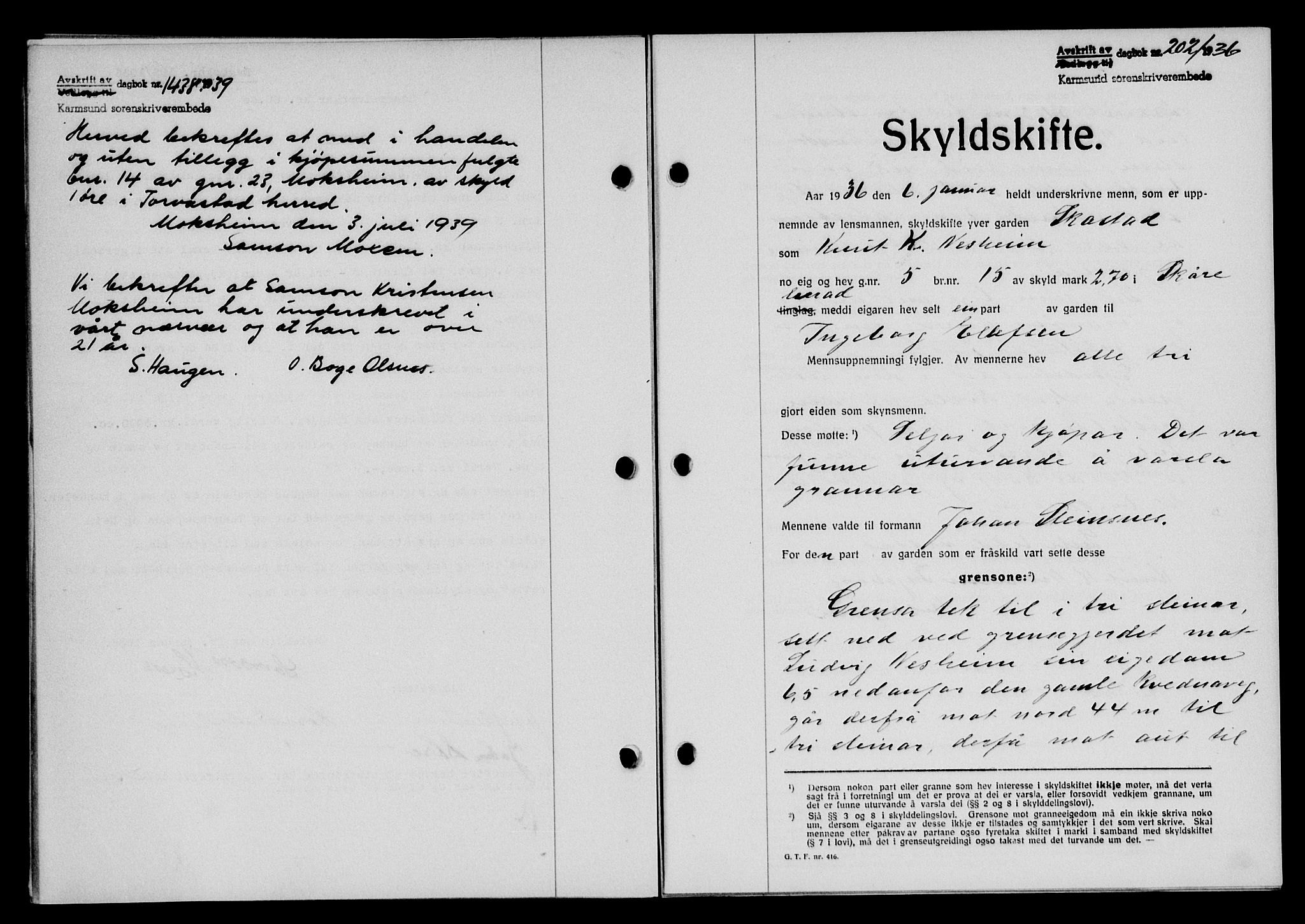 Karmsund sorenskriveri, SAST/A-100311/01/II/IIB/L0066: Mortgage book no. 47A, 1936-1936, Diary no: : 202/1936