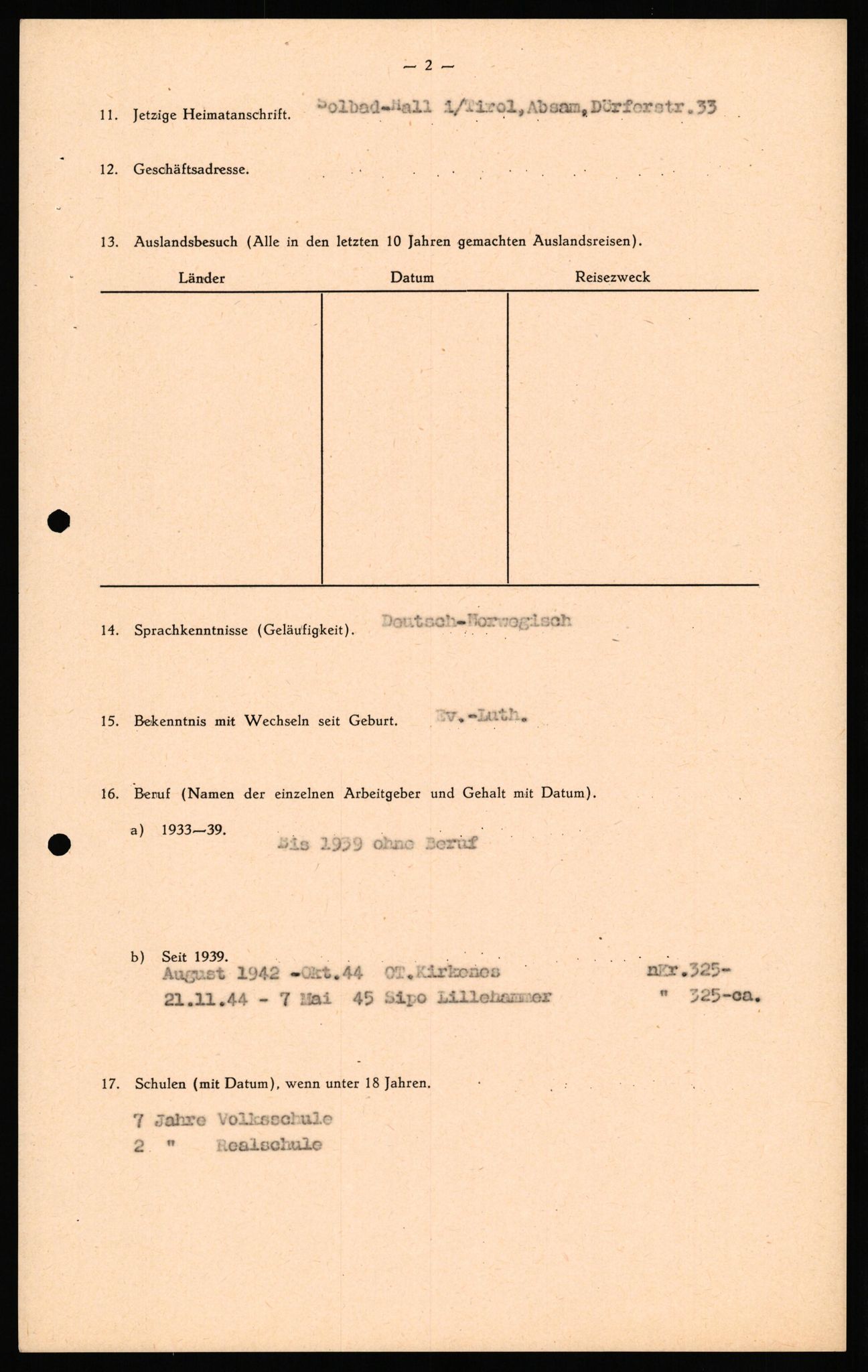 Forsvaret, Forsvarets overkommando II, AV/RA-RAFA-3915/D/Db/L0040: CI Questionaires. Tyske okkupasjonsstyrker i Norge. Østerrikere., 1945-1946, p. 105