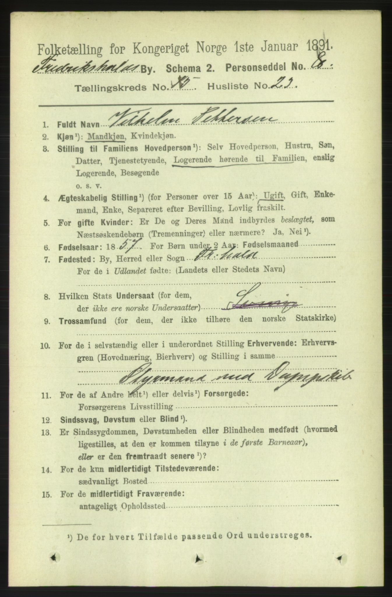 RA, 1891 census for 0101 Fredrikshald, 1891, p. 9695