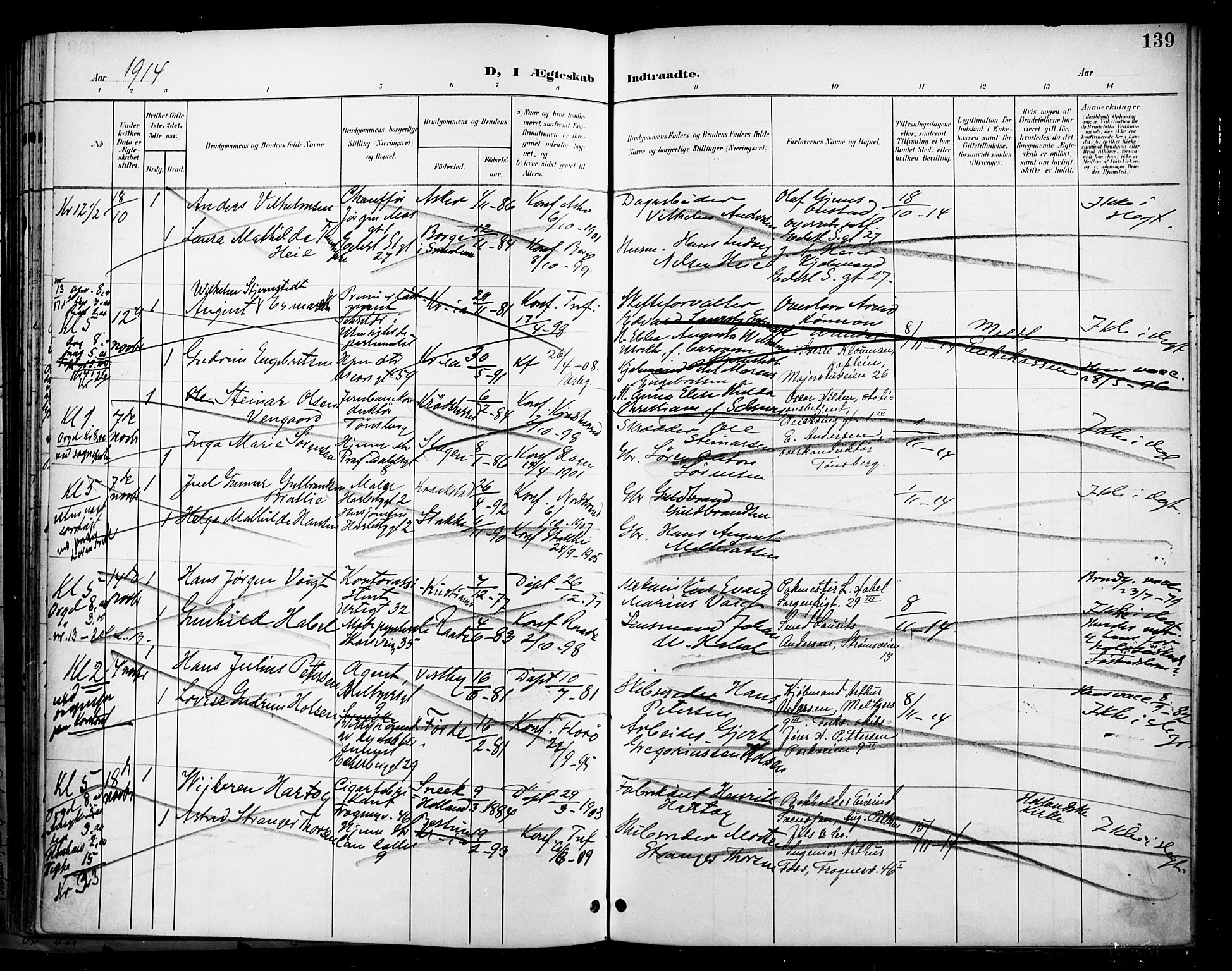 Uranienborg prestekontor Kirkebøker, SAO/A-10877/H/Ha/L0004: Banns register no. I 4, 1901-1915, p. 139
