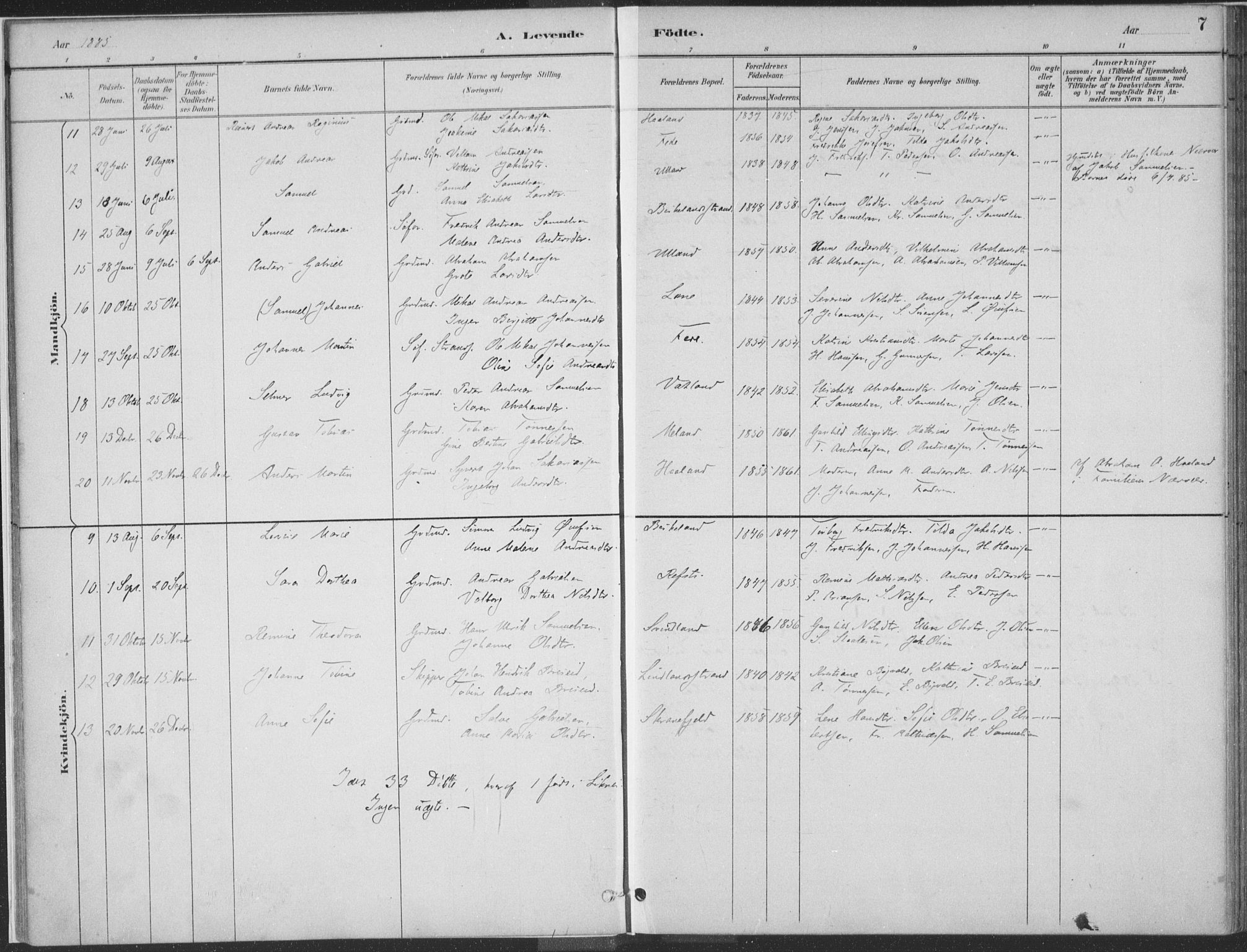 Kvinesdal sokneprestkontor, AV/SAK-1111-0026/F/Fa/Faa/L0004: Parish register (official) no. A 4, 1882-1897, p. 7