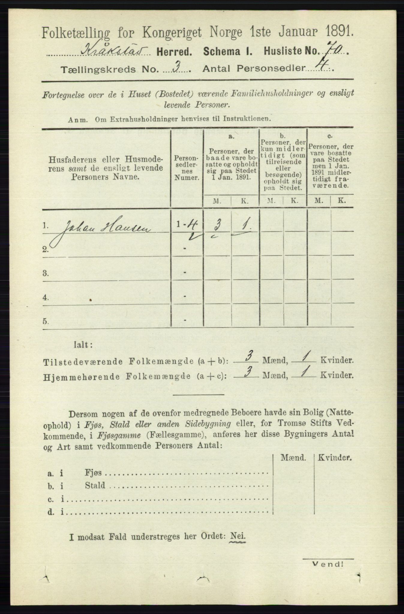 RA, 1891 census for 0212 Kråkstad, 1891, p. 1188