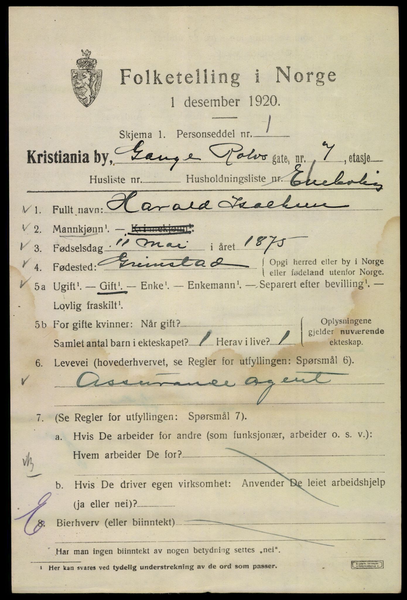 SAO, 1920 census for Kristiania, 1920, p. 247017