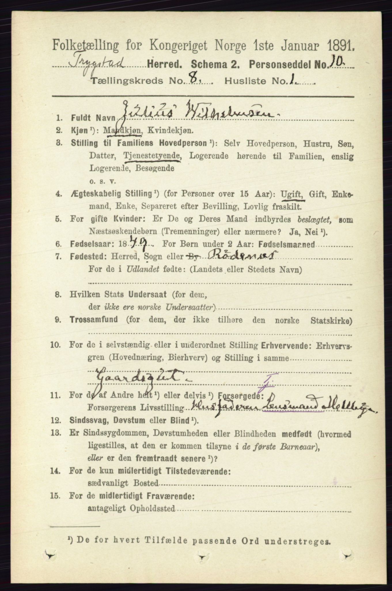 RA, 1891 Census for 0122 Trøgstad, 1891, p. 3444