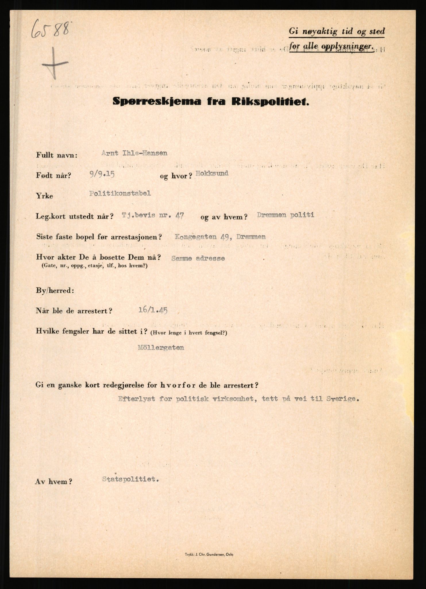 Rikspolitisjefen, AV/RA-S-1560/L/L0006: Hansen, Adolf Boye - Hemstad, Gunnar, 1940-1945, p. 41
