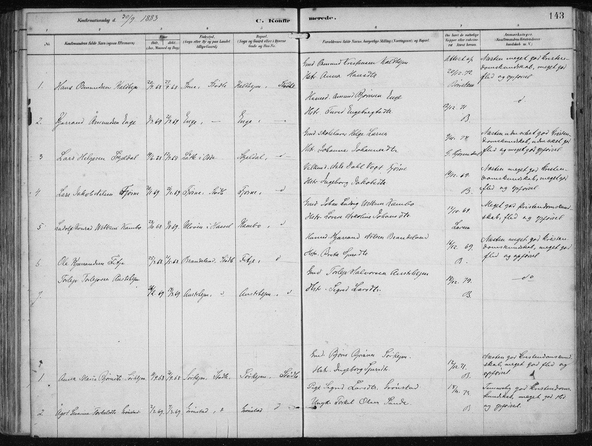 Etne sokneprestembete, SAB/A-75001/H/Haa: Parish register (official) no. B  1, 1879-1919, p. 143