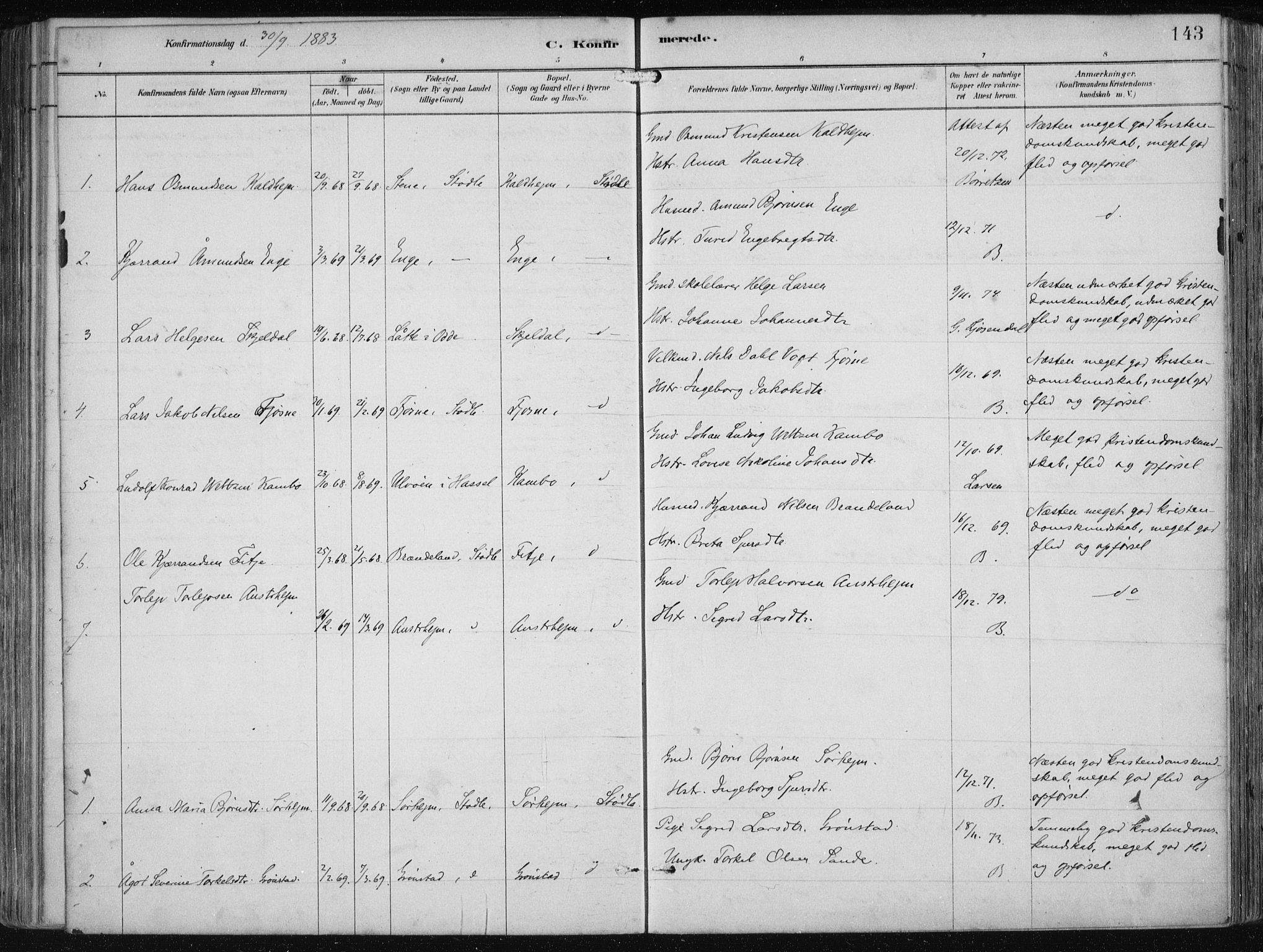 Etne sokneprestembete, AV/SAB-A-75001/H/Haa: Parish register (official) no. B  1, 1879-1919, p. 143