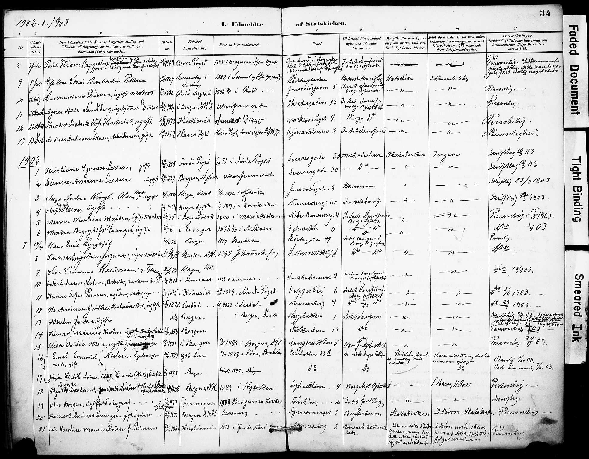 Domkirken sokneprestembete, SAB/A-74801/H/Haa: Parish register (official) no. I 1, 1887-1908, p. 34
