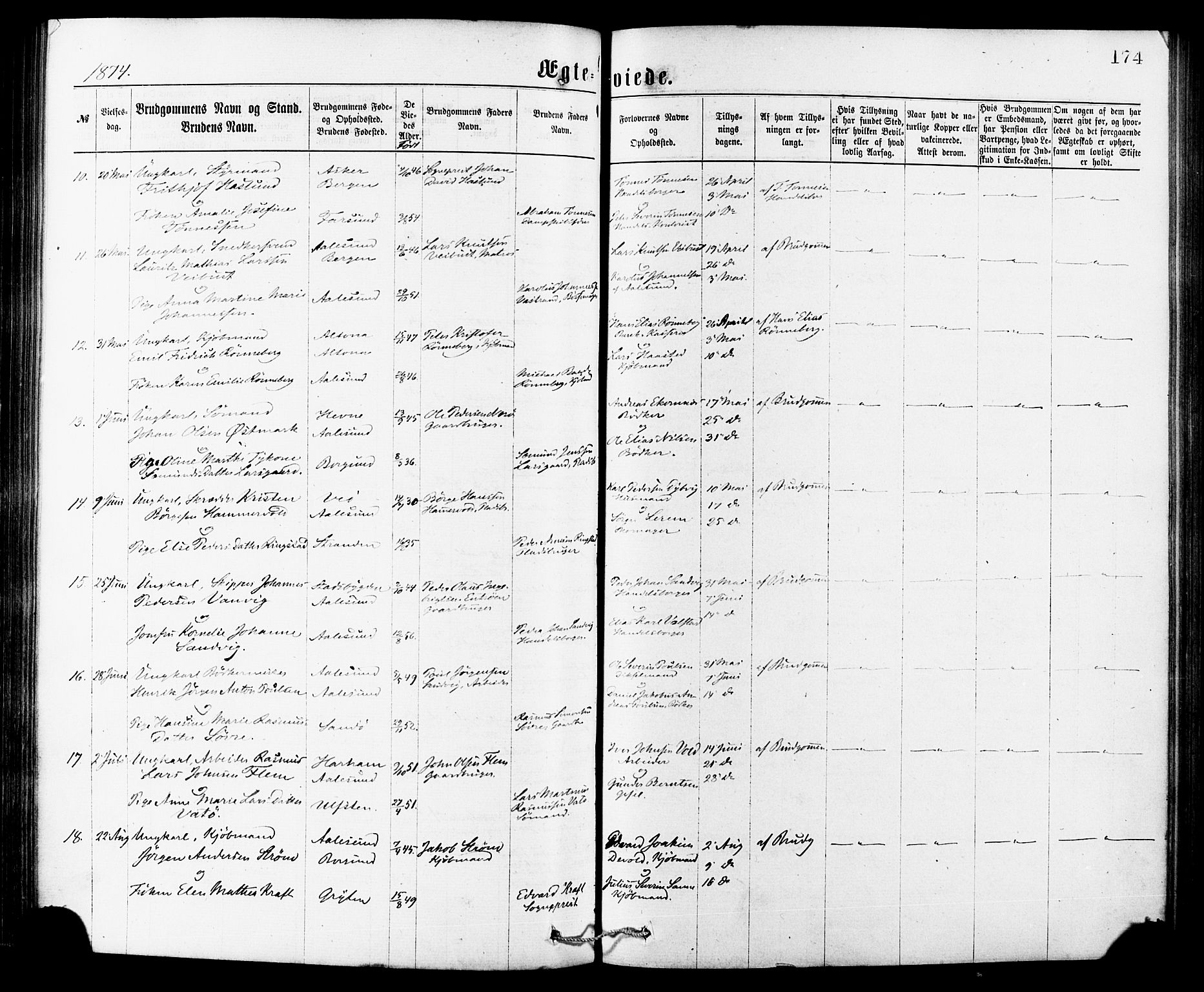 Ministerialprotokoller, klokkerbøker og fødselsregistre - Møre og Romsdal, SAT/A-1454/529/L0453: Parish register (official) no. 529A03, 1872-1877, p. 174