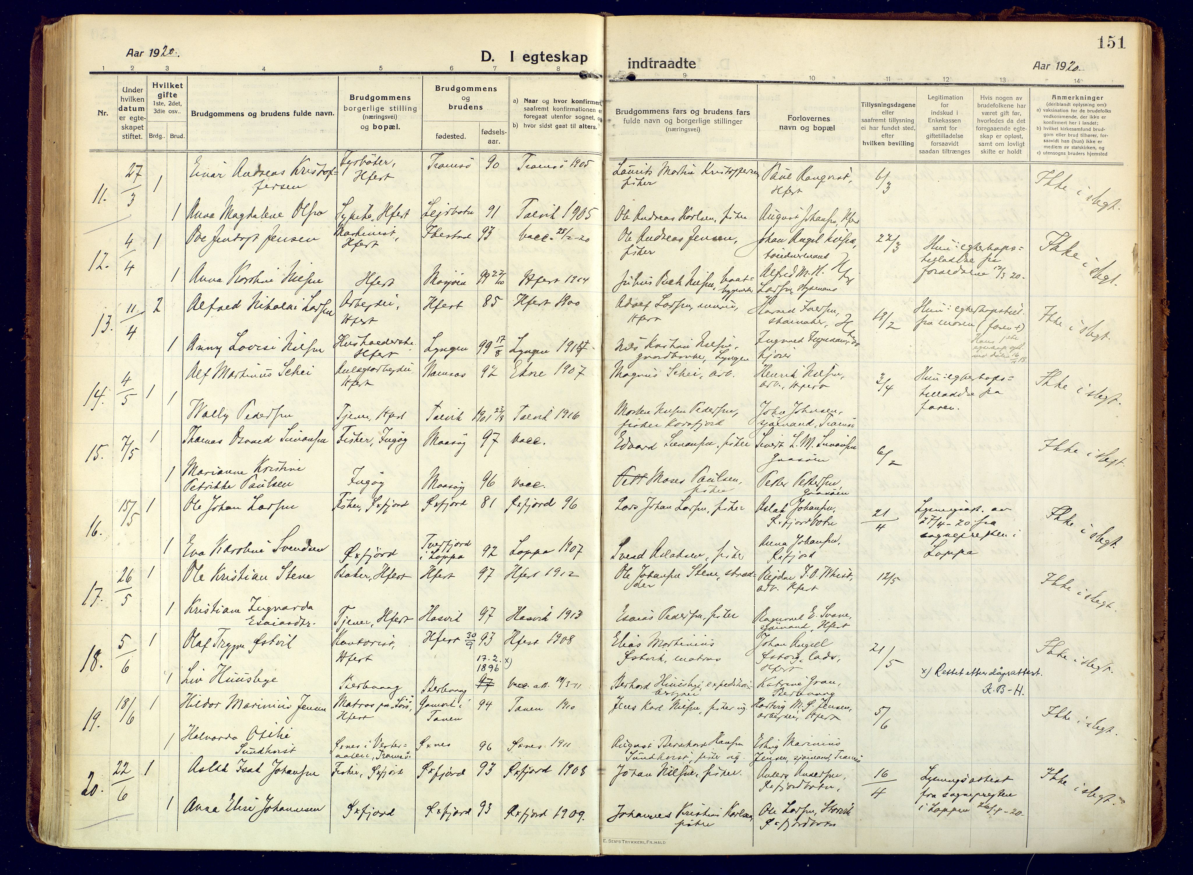 Hammerfest sokneprestkontor, SATØ/S-1347/H/Ha/L0015.kirke: Parish register (official) no. 15, 1916-1923, p. 151