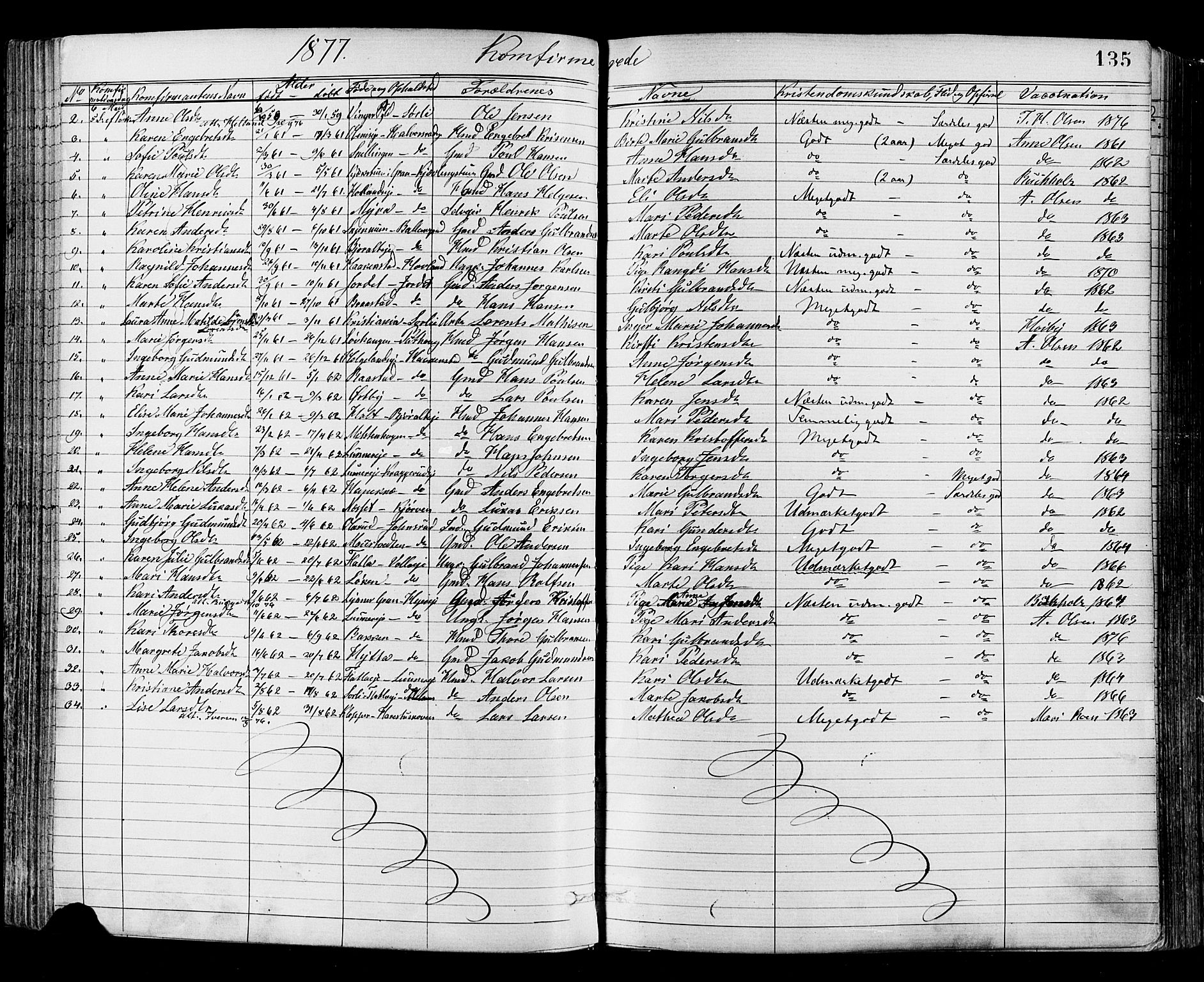 Jevnaker prestekontor, SAH/PREST-116/H/Ha/Haa/L0008: Parish register (official) no. 8, 1877-1890, p. 135