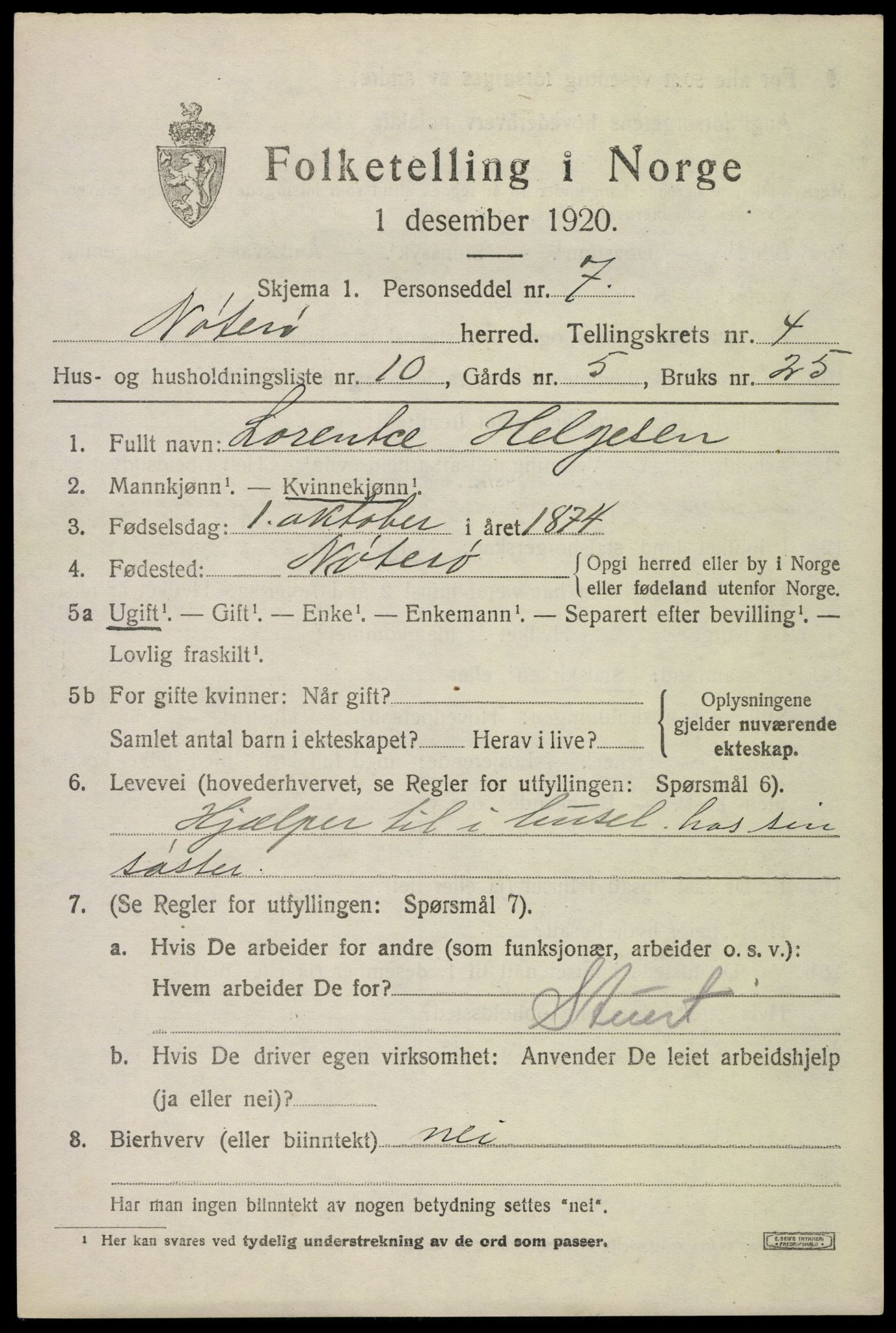 SAKO, 1920 census for Nøtterøy, 1920, p. 6785