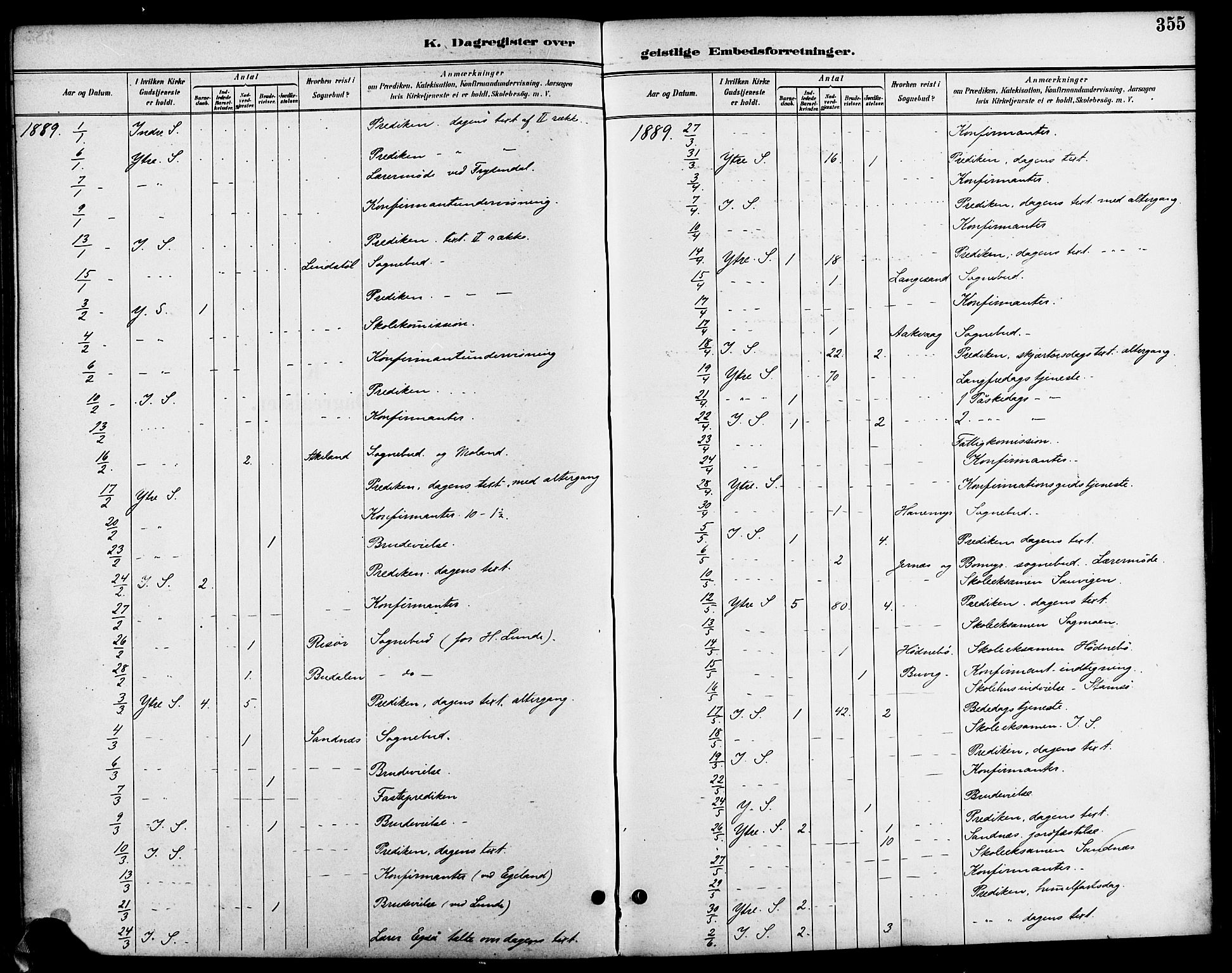 Søndeled sokneprestkontor, SAK/1111-0038/F/Fa/L0005: Parish register (official) no. A 5, 1889-1899, p. 355