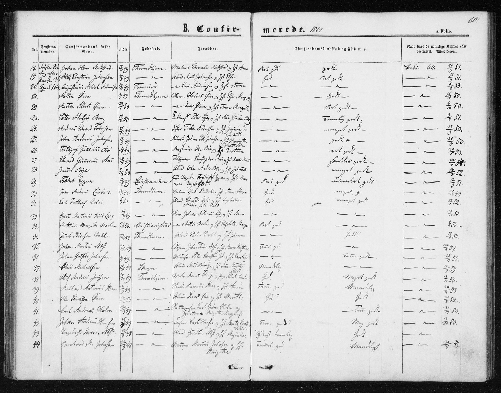 Ministerialprotokoller, klokkerbøker og fødselsregistre - Sør-Trøndelag, AV/SAT-A-1456/602/L0114: Parish register (official) no. 602A12, 1856-1872, p. 60