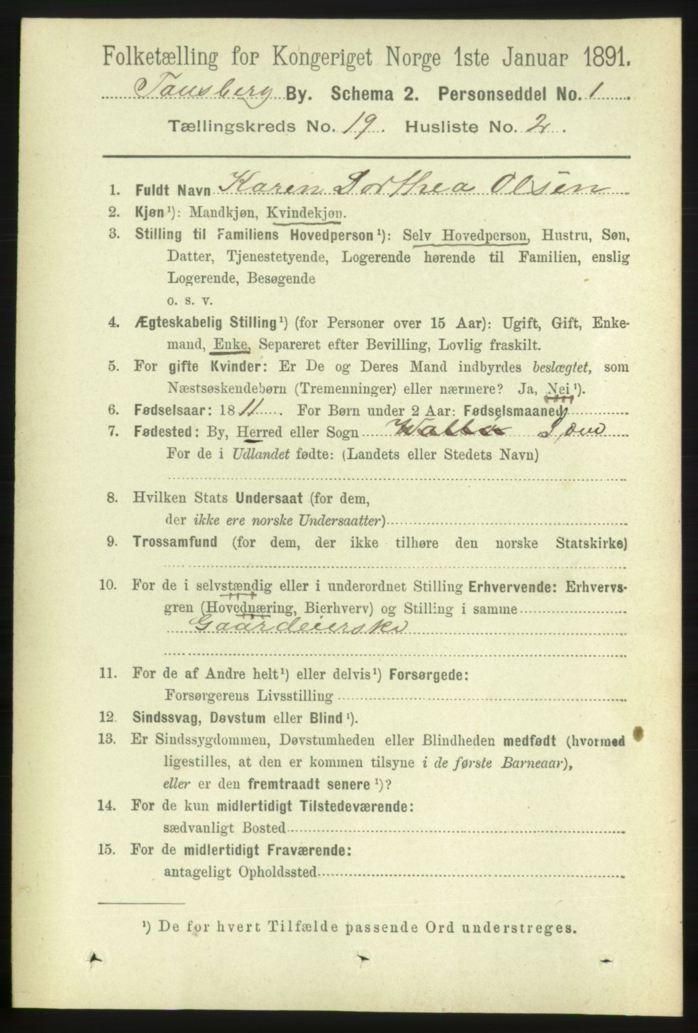 RA, 1891 census for 0705 Tønsberg, 1891, p. 5224