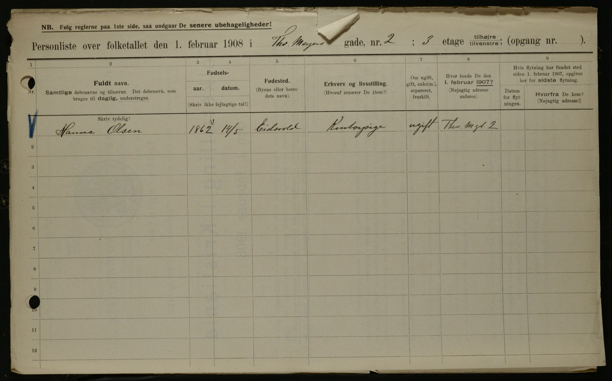 OBA, Municipal Census 1908 for Kristiania, 1908, p. 98464