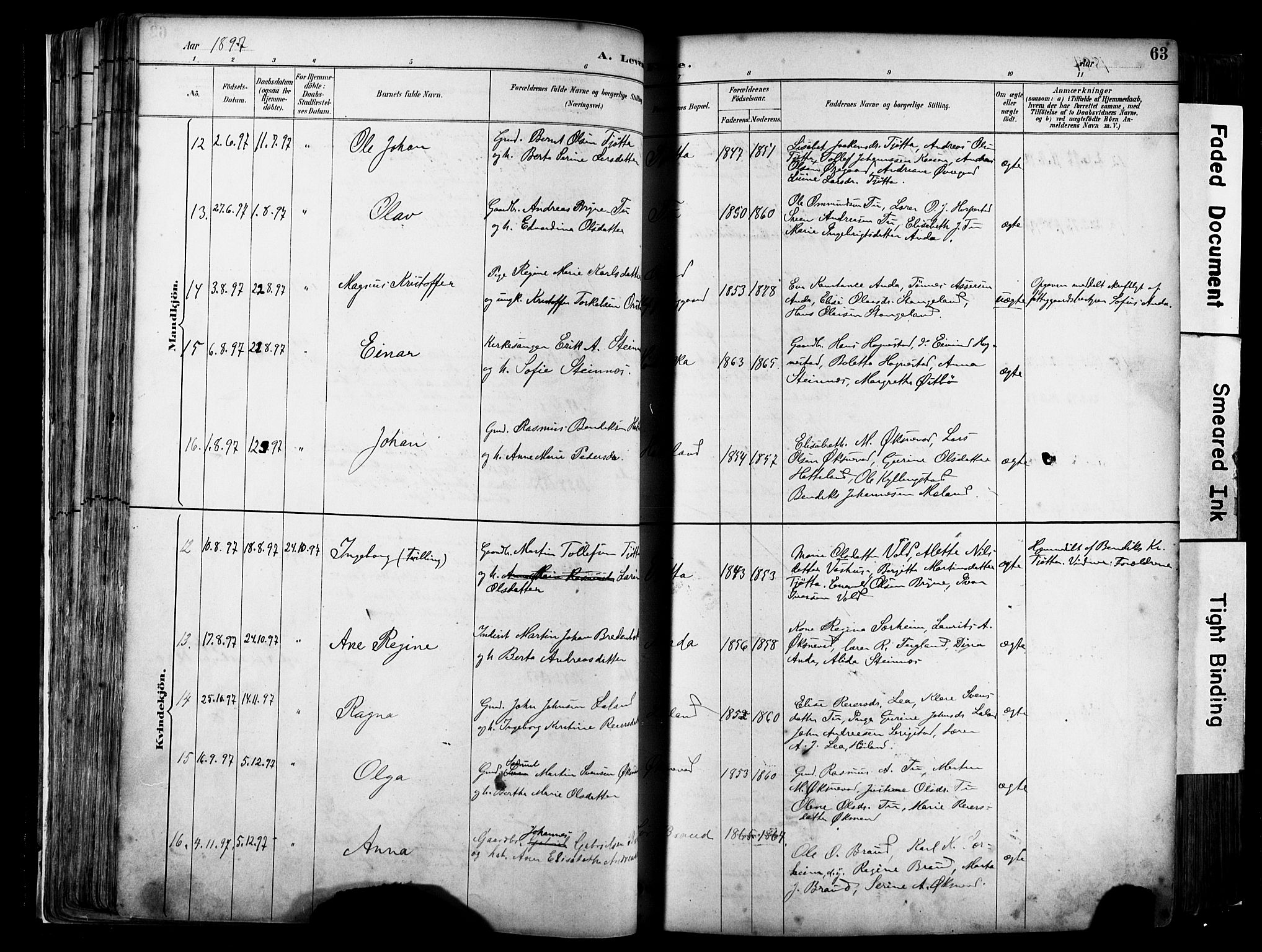 Klepp sokneprestkontor, SAST/A-101803/001/3/30BA/L0009: Parish register (official) no. A 7, 1886-1915, p. 63