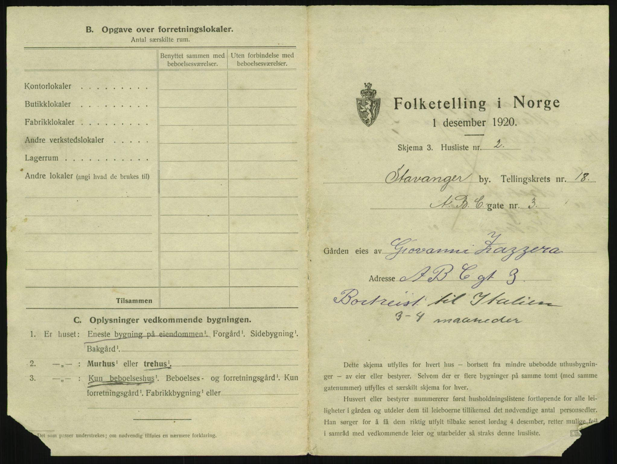 SAST, 1920 census for Stavanger, 1920, p. 168