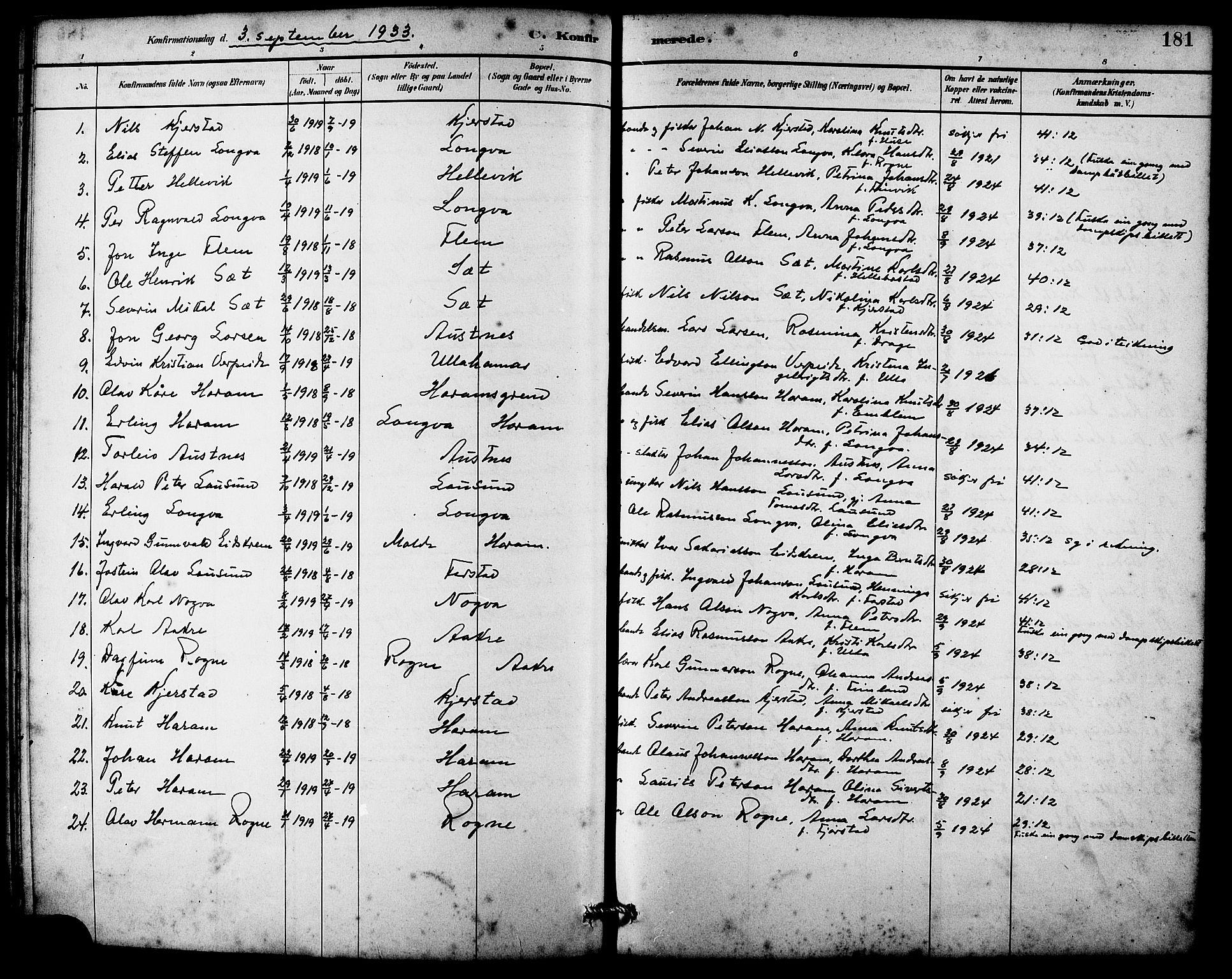 Ministerialprotokoller, klokkerbøker og fødselsregistre - Møre og Romsdal, AV/SAT-A-1454/536/L0510: Parish register (copy) no. 536C05, 1881-1898, p. 181