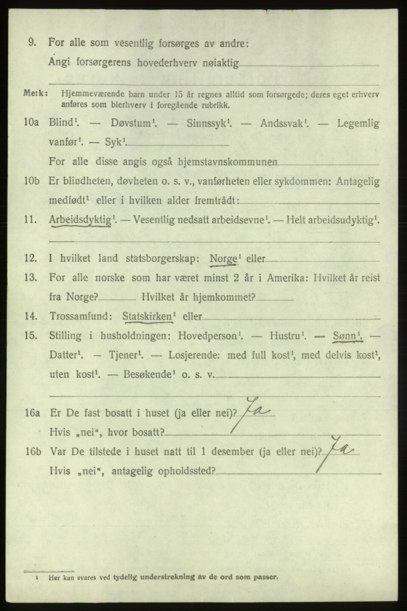 SAB, 1920 census for Bremnes, 1920, p. 1283