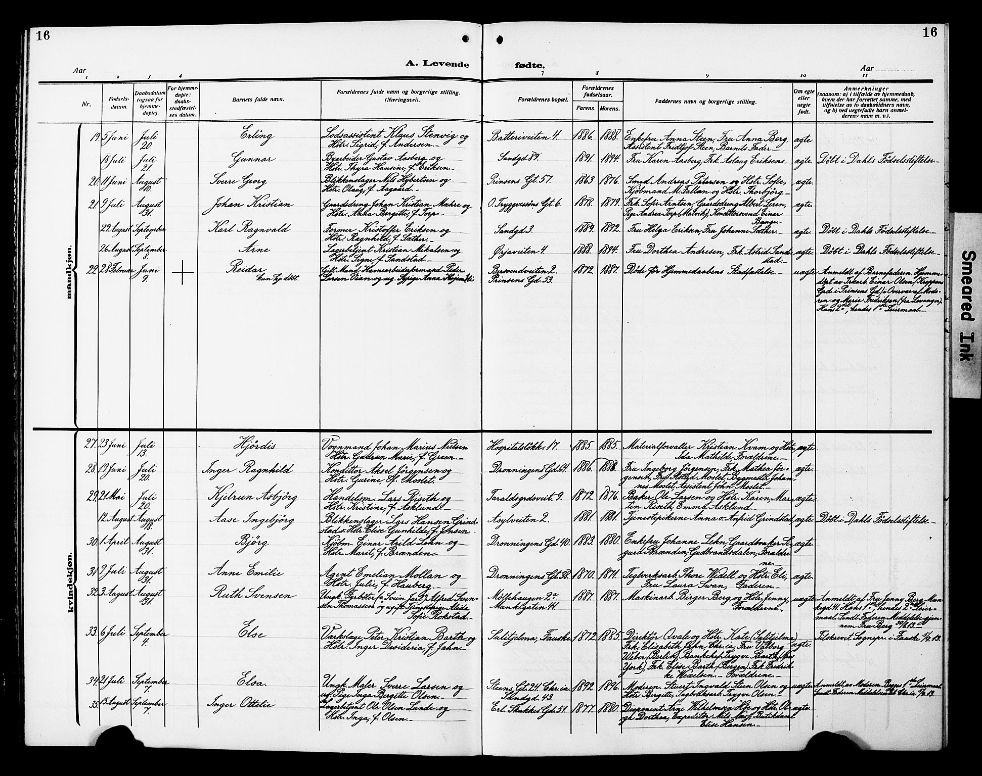 Ministerialprotokoller, klokkerbøker og fødselsregistre - Sør-Trøndelag, SAT/A-1456/602/L0147: Parish register (copy) no. 602C15, 1911-1924, p. 16