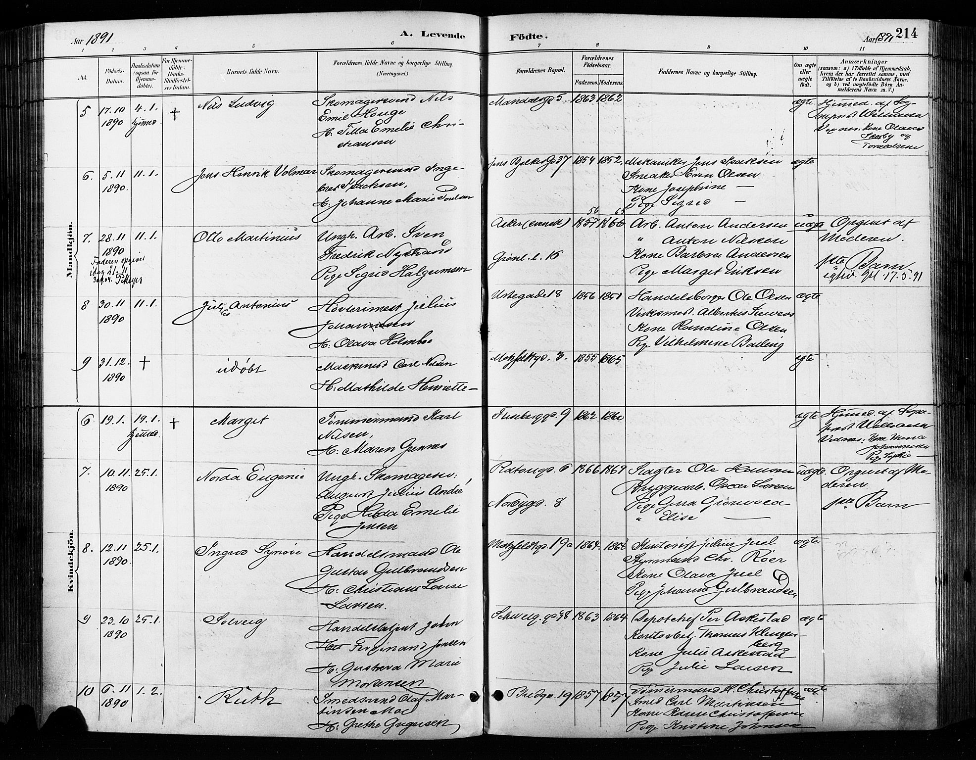 Grønland prestekontor Kirkebøker, AV/SAO-A-10848/F/Fa/L0009: Parish register (official) no. 9, 1888-1893, p. 214