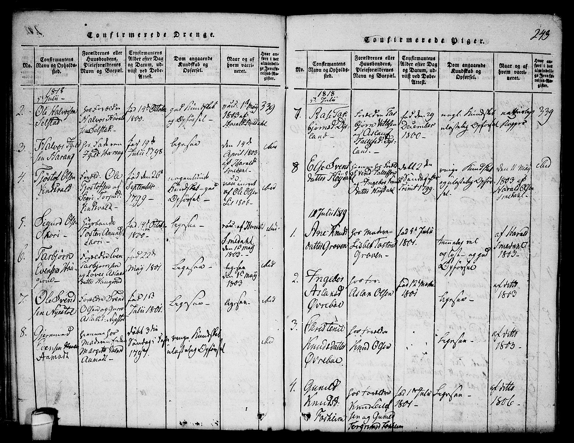 Seljord kirkebøker, AV/SAKO-A-20/F/Fc/L0001: Parish register (official) no. III 1, 1815-1831, p. 243