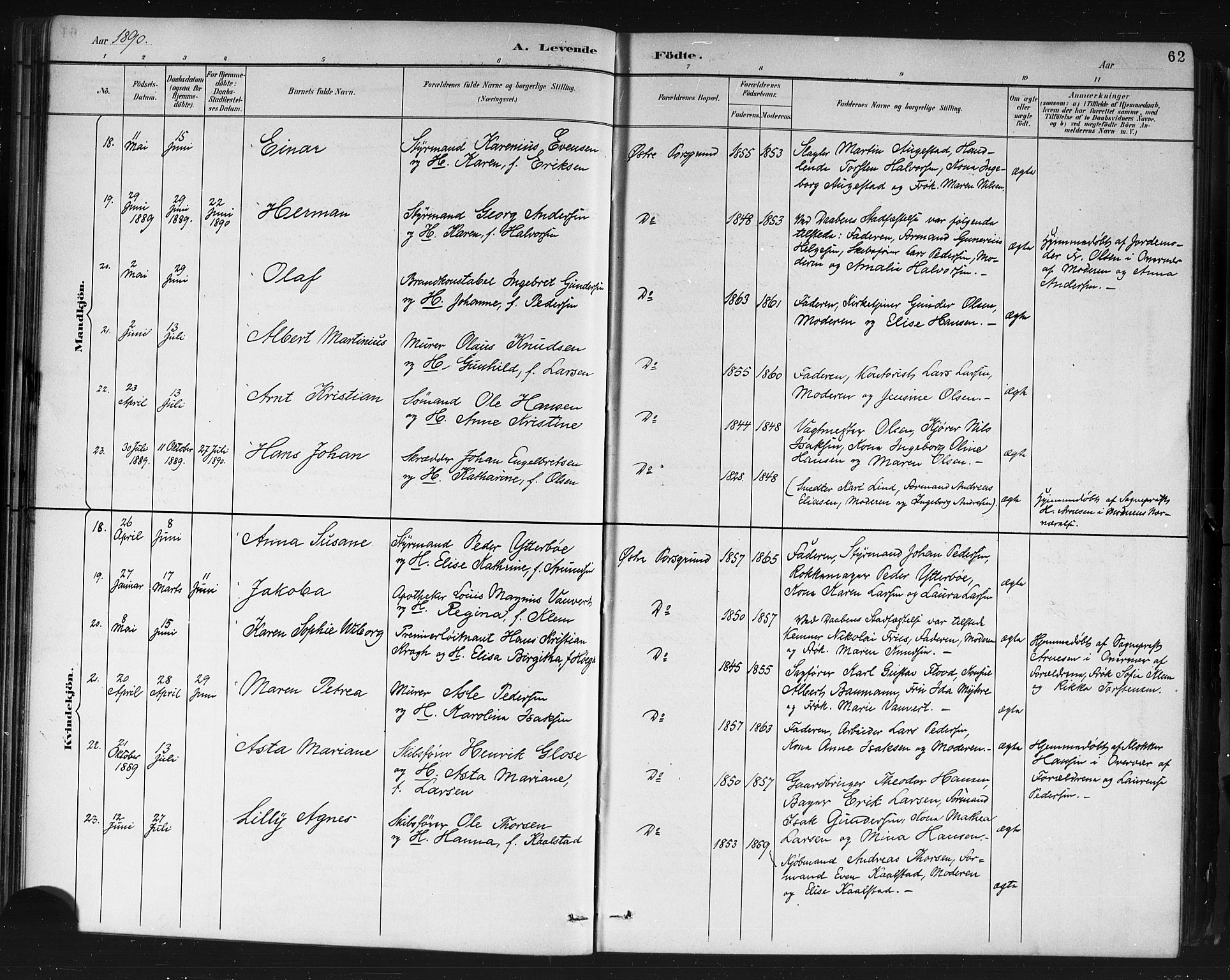 Porsgrunn kirkebøker , AV/SAKO-A-104/G/Gb/L0005: Parish register (copy) no. II 5, 1883-1915, p. 62