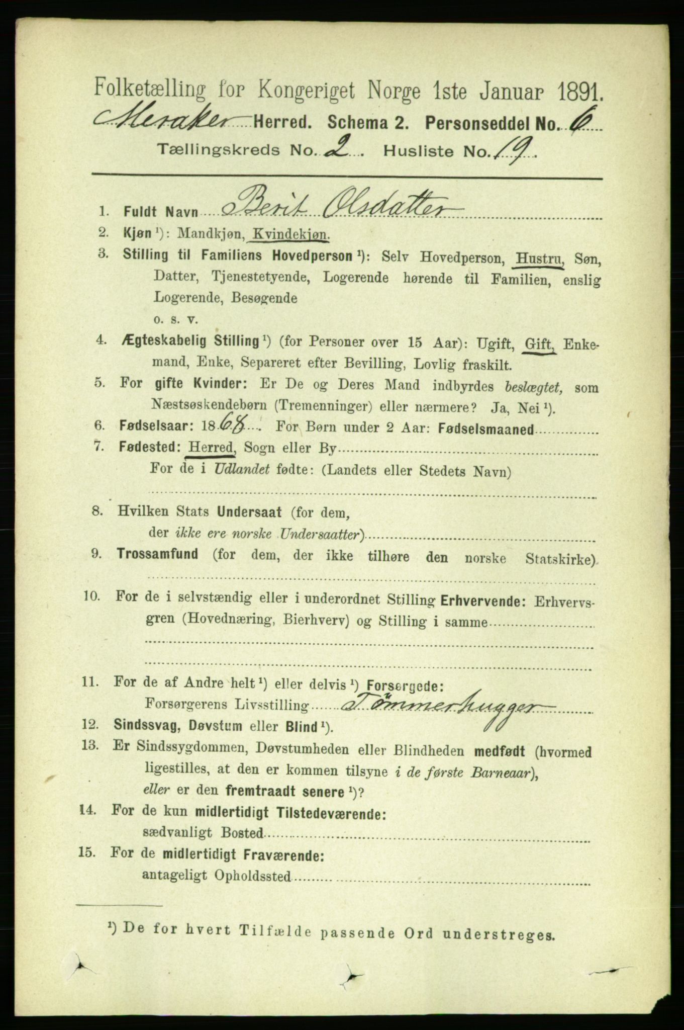 RA, 1891 census for 1711 Meråker, 1891, p. 701