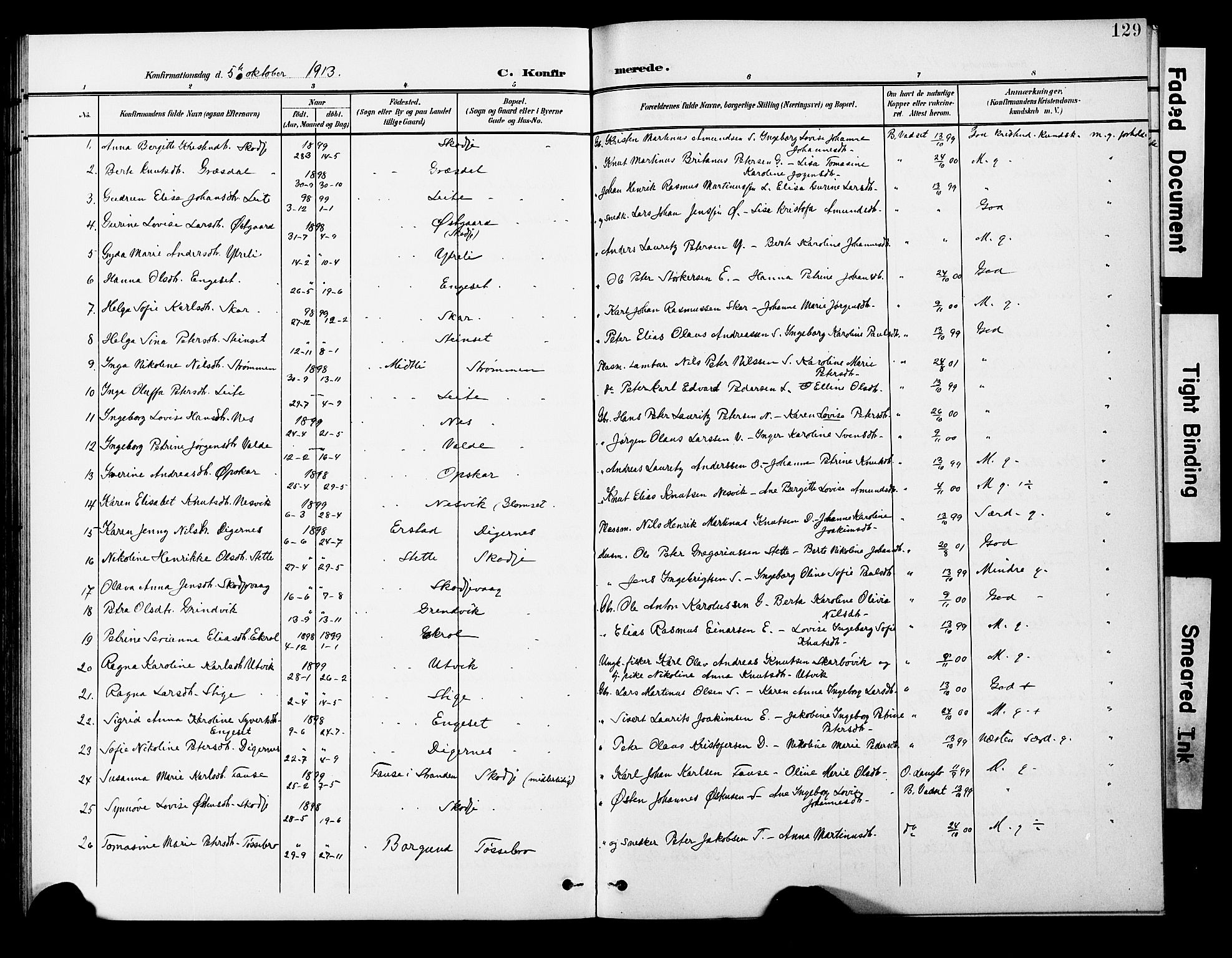 Ministerialprotokoller, klokkerbøker og fødselsregistre - Møre og Romsdal, AV/SAT-A-1454/524/L0366: Parish register (copy) no. 524C07, 1900-1931, p. 129