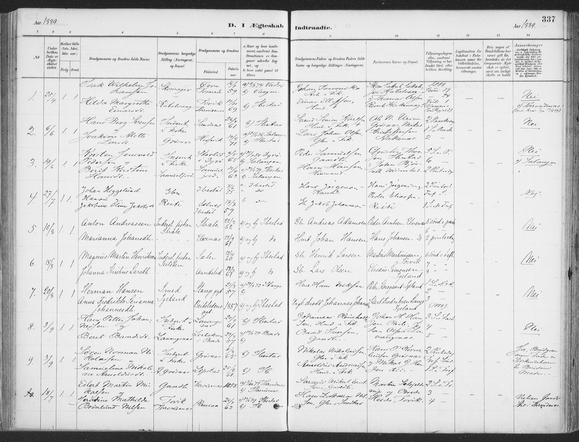Ibestad sokneprestembete, SATØ/S-0077/H/Ha/Haa/L0011kirke: Parish register (official) no. 11, 1880-1889, p. 337