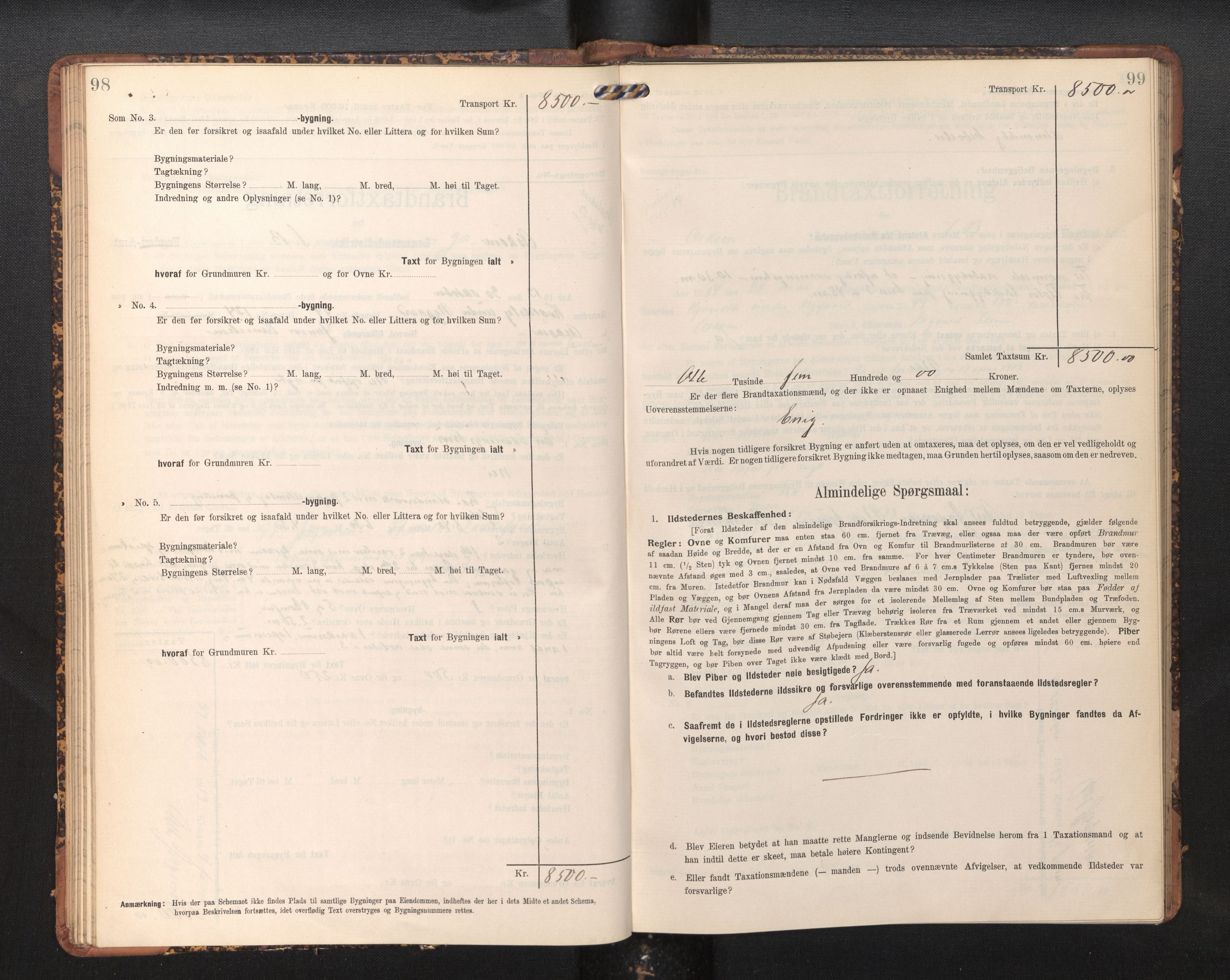 Lensmannen i Askøy, AV/SAB-A-31001/0012/L0006: Branntakstprotokoll, skjematakst, Laksevåg, 1907-1917, p. 98-99