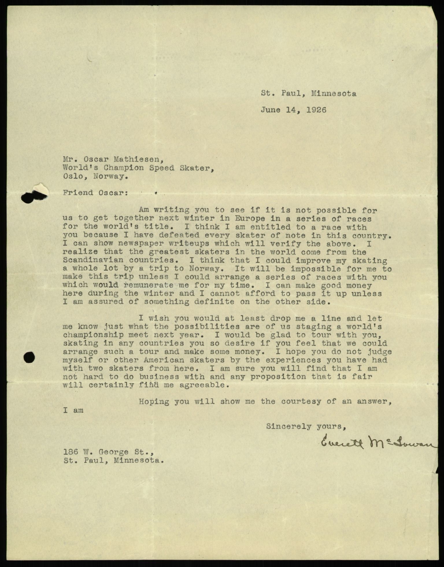 Mathisen, Oscar Wilhelm, AV/RA-PA-1912/Fa/L0001: Inngående korrespondanse, 1916-1954, p. 54