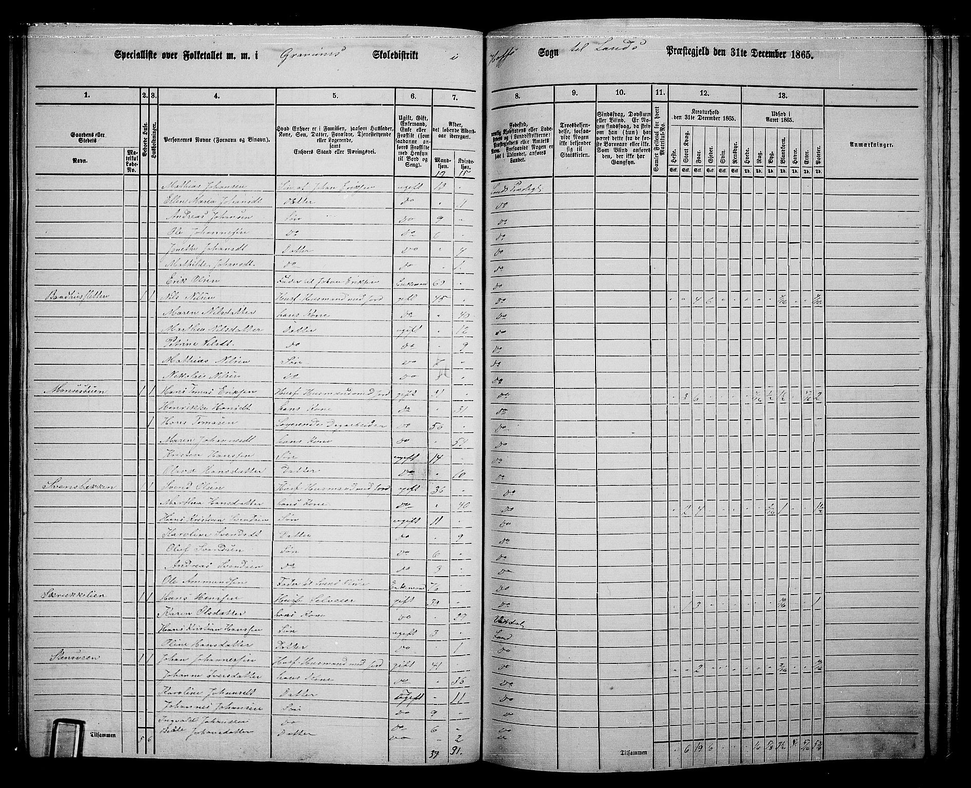 RA, 1865 census for Land, 1865, p. 370